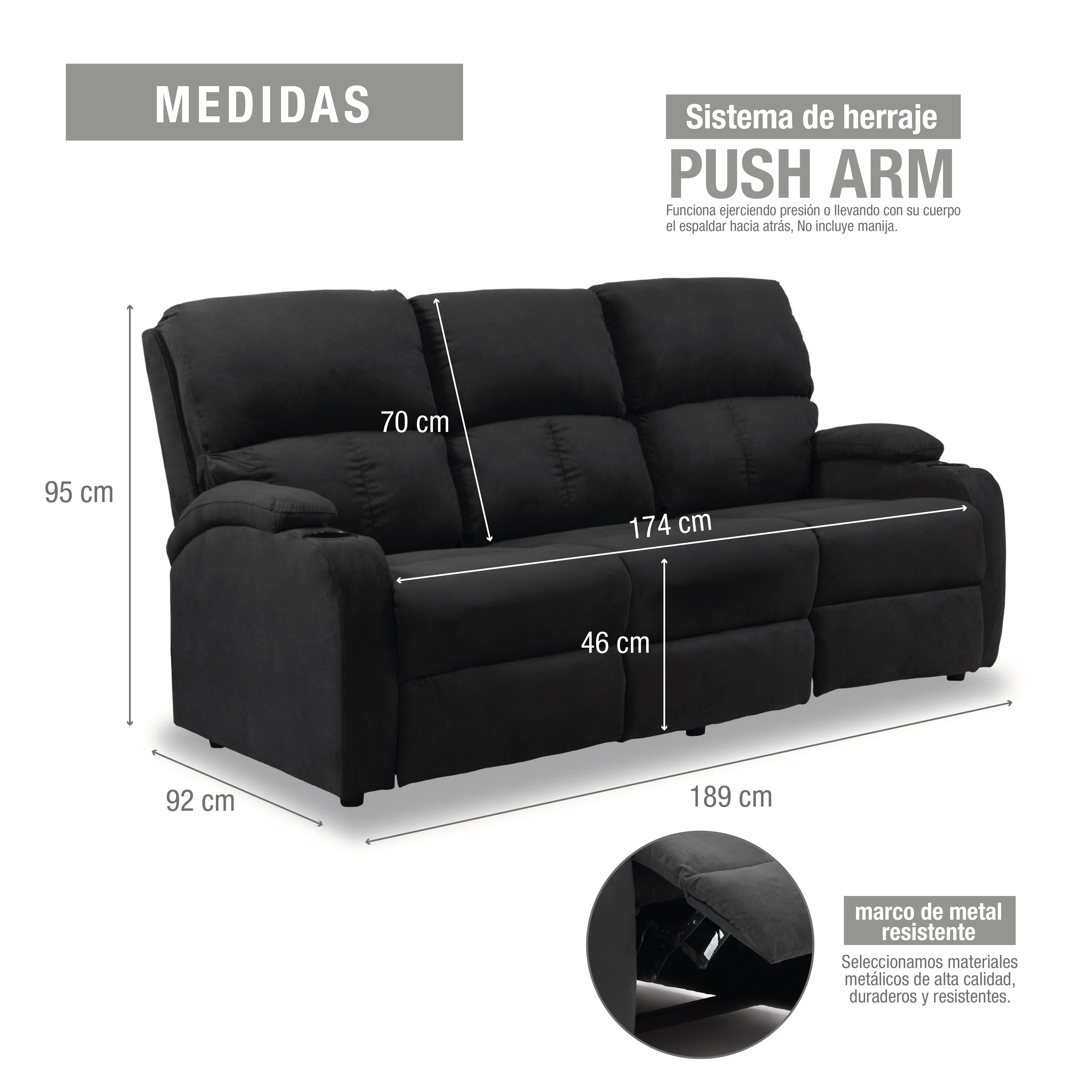 Sofa reclinable amber 3 puestos microfibra gris plomo