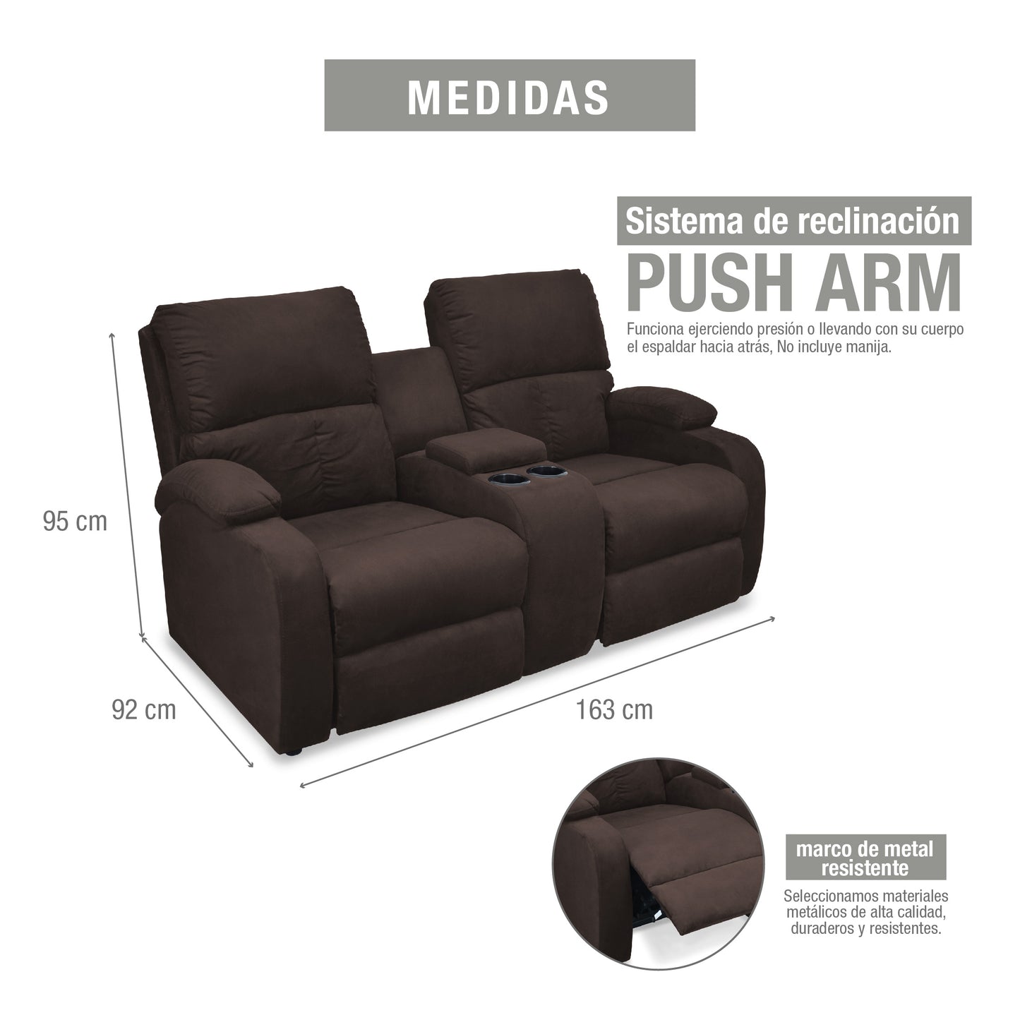 SOFA RECLINABLE AMBER 2P CONSOLA MICROFIBRA CHOCOLATE