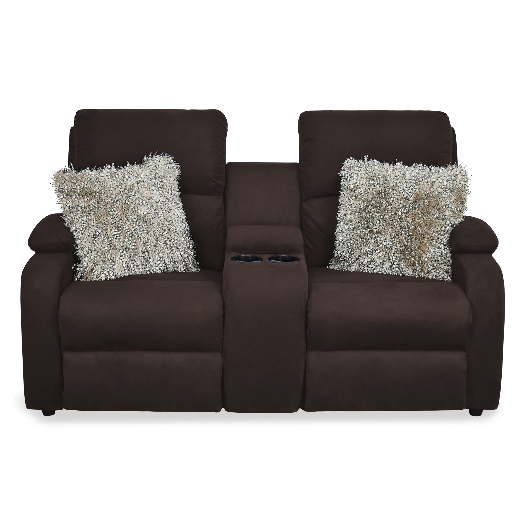 Sofa reclinable amber 2p consola microfibra chocolate