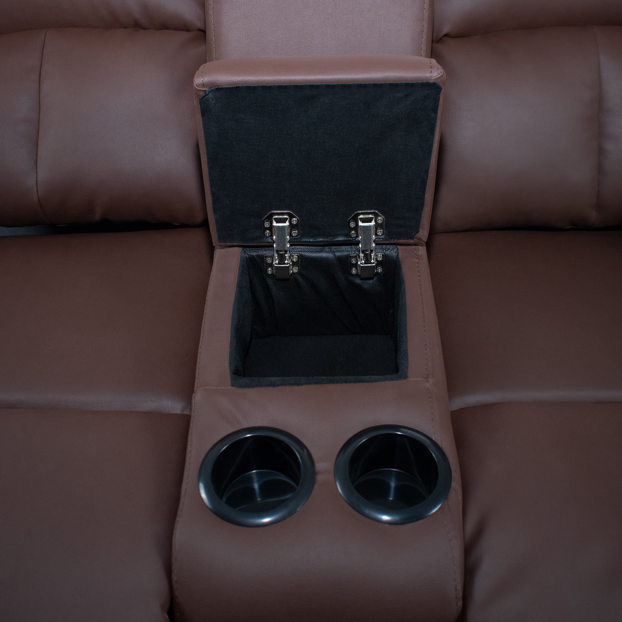 Sofa reclinable amber 2p consola sintetico chocolate