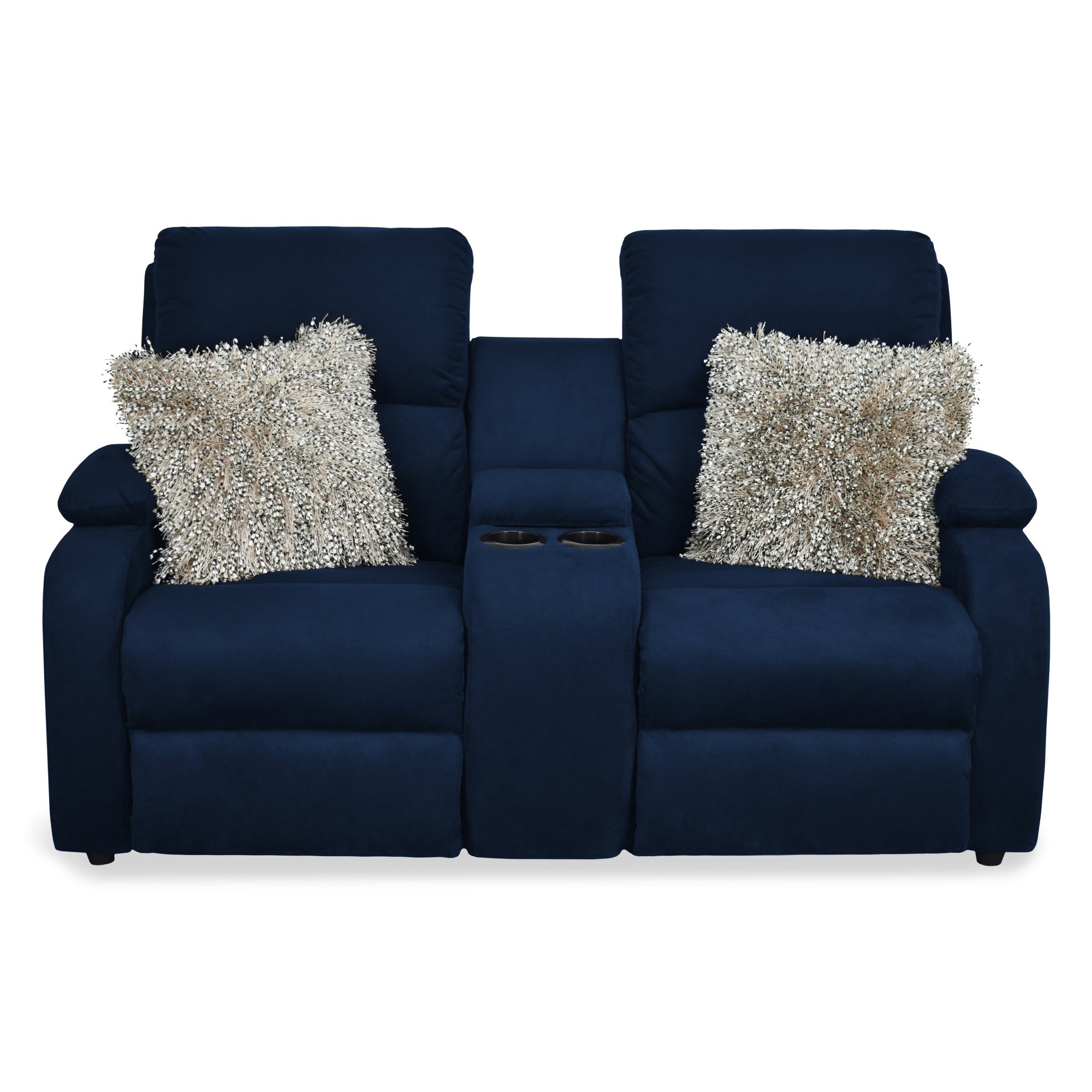 Sofa reclinable amber 2p consola microfibra azul