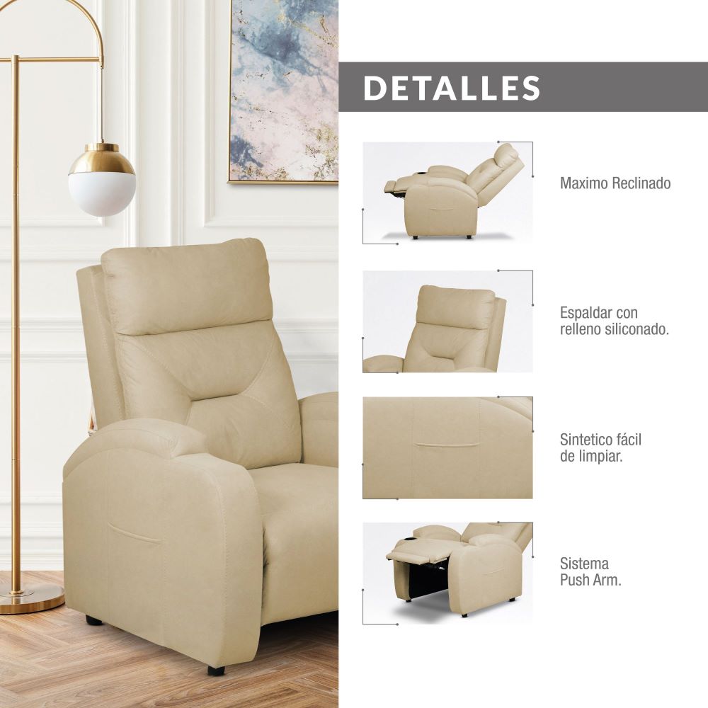 SILLA RECLINABLE LOGAN 1 PUESTO ESTATICO TIPO SINTETICO CAMEL