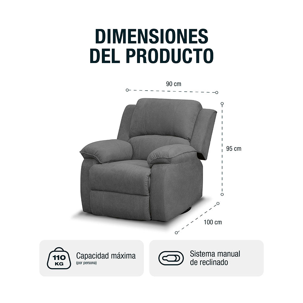 Silla reclinable mecedora giratoria tokio microfibra gris plomo