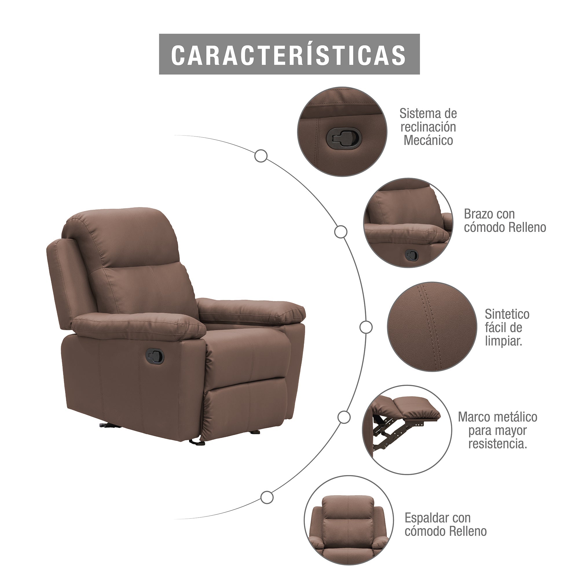 Silla reclinable estática marsella mecedora en sintético chocolate