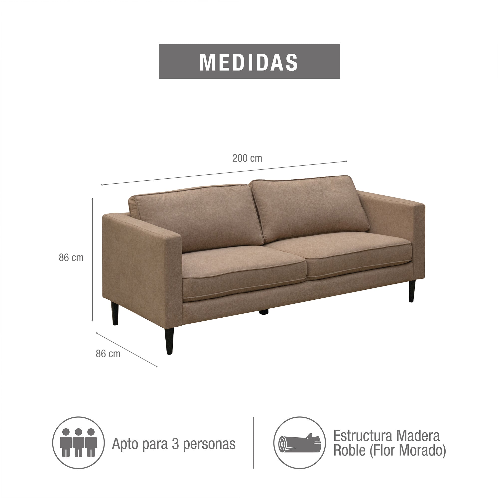 Sofá Manhattan 3 puestos en microfibra Taupé