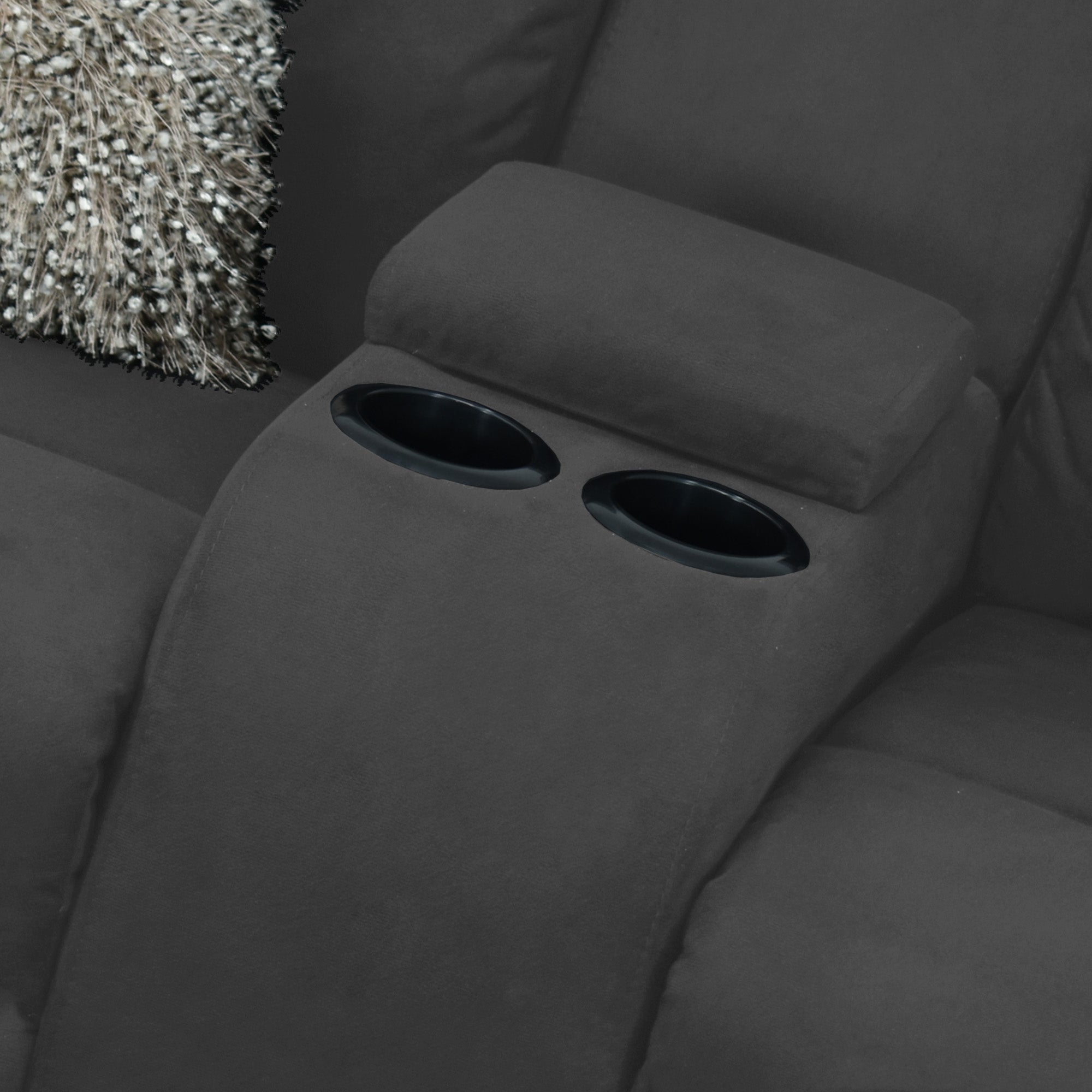 Sofa reclinable amber 2p consola microfibra gris plomo