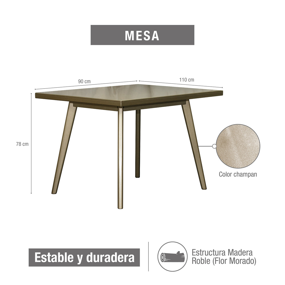 Comedor 4 puestos regina champaña-champaña microfibra crudo