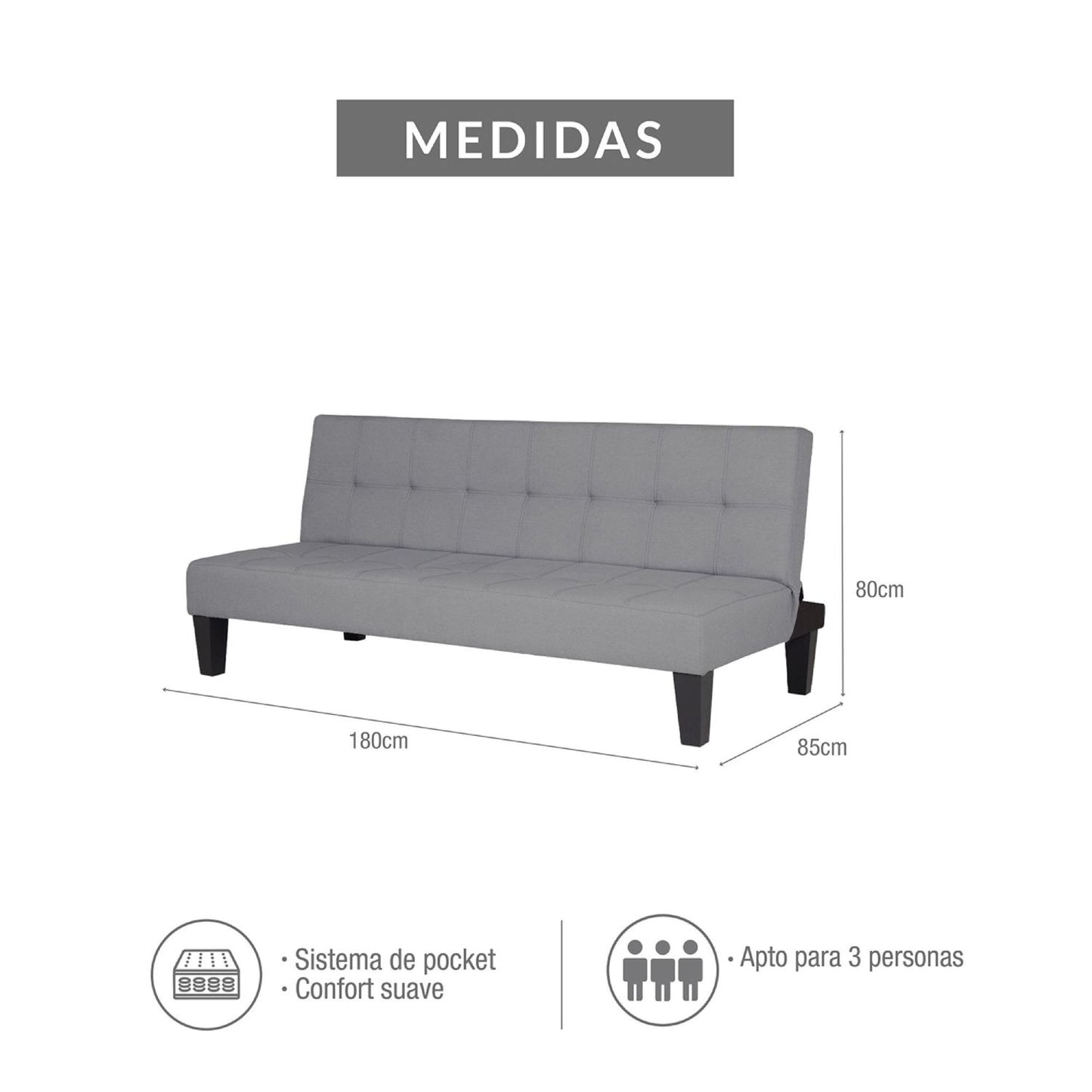 SOFA CAMA ALEK MICROFIBRA PLATA
