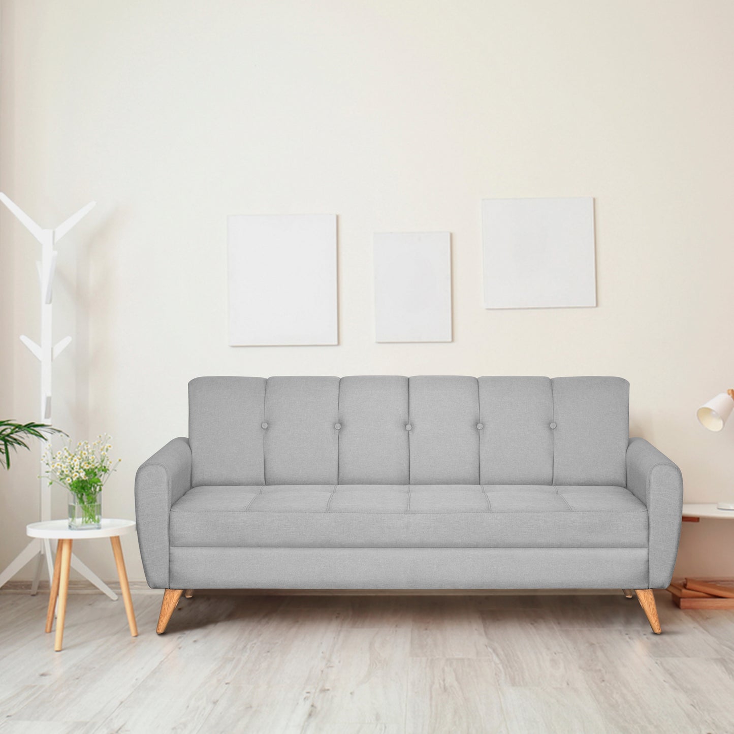 SOFA SELENNA 3 PTOS MICROFIBRA GRIS CLARO