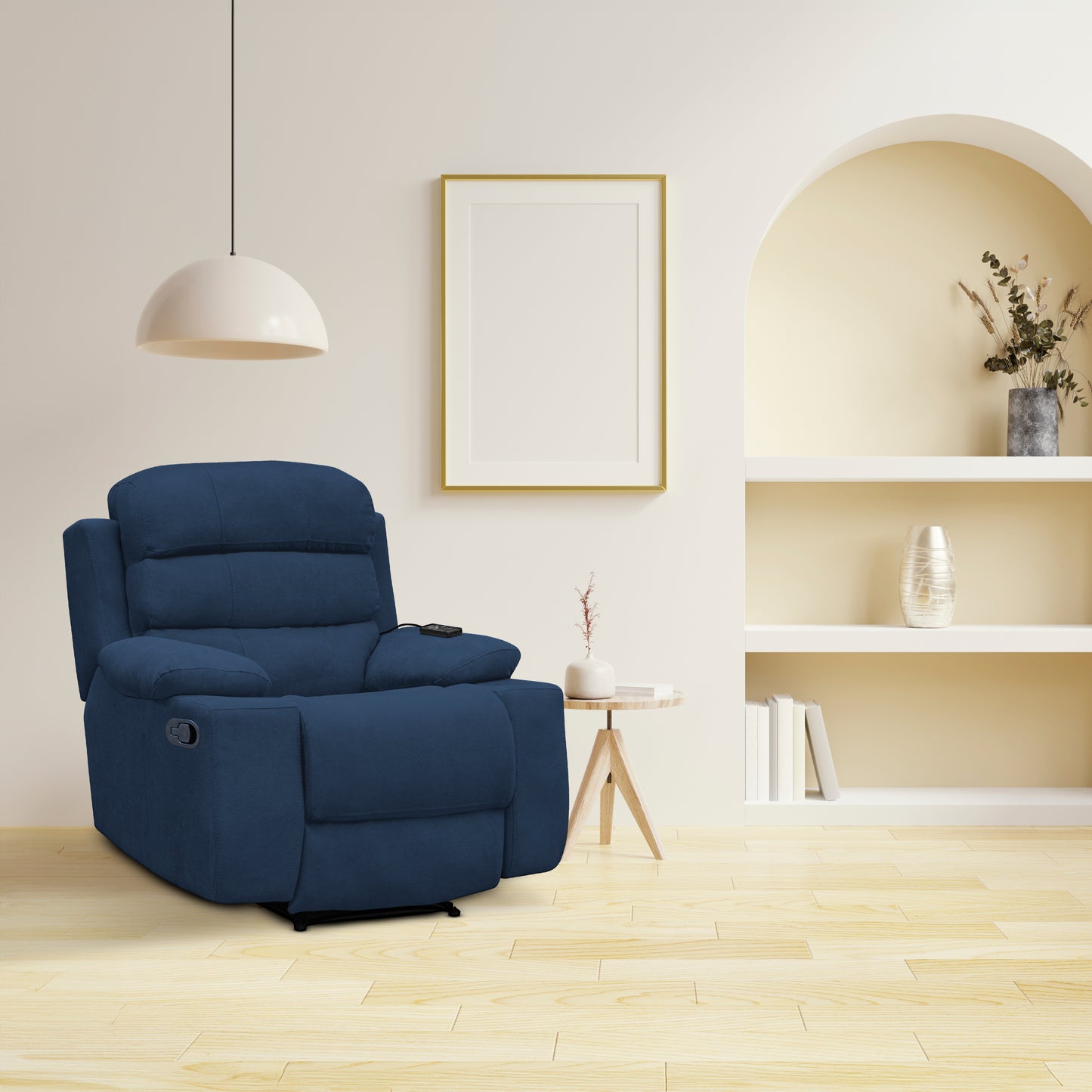 SILLA RECLINABLE ESTATICA HOUSTON CON MASAJE MICROFIBRA AZUL