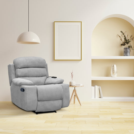 SILLA RECLINABLE ESTATICA HOUSTON CON MASAJE MICROFIBRA PLATA