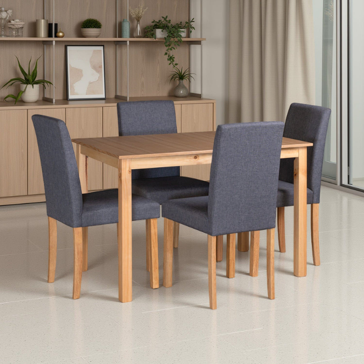 Comedor 4 puestos daytona natural natural microfibra gris plomo