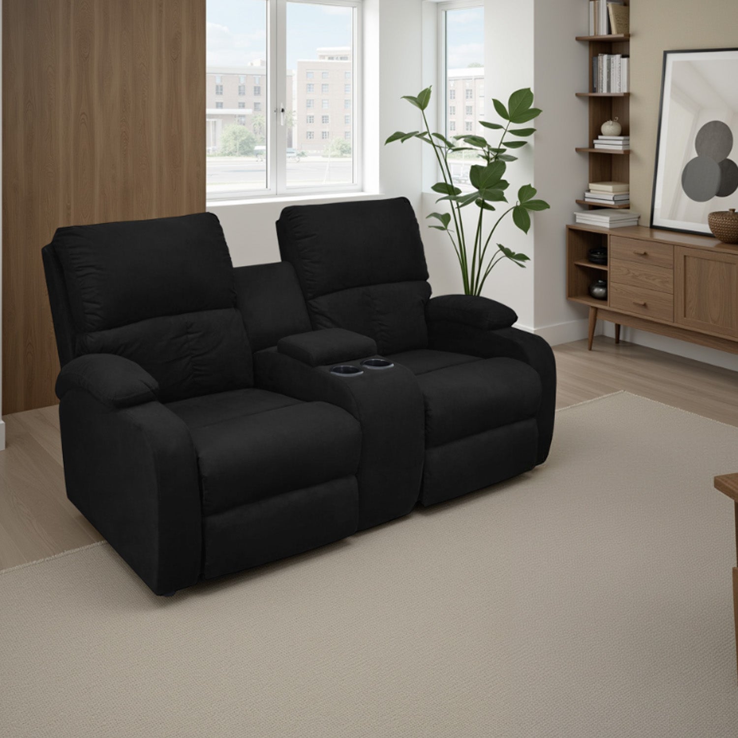 Sofa reclinable amber 2p consola microfibra negro