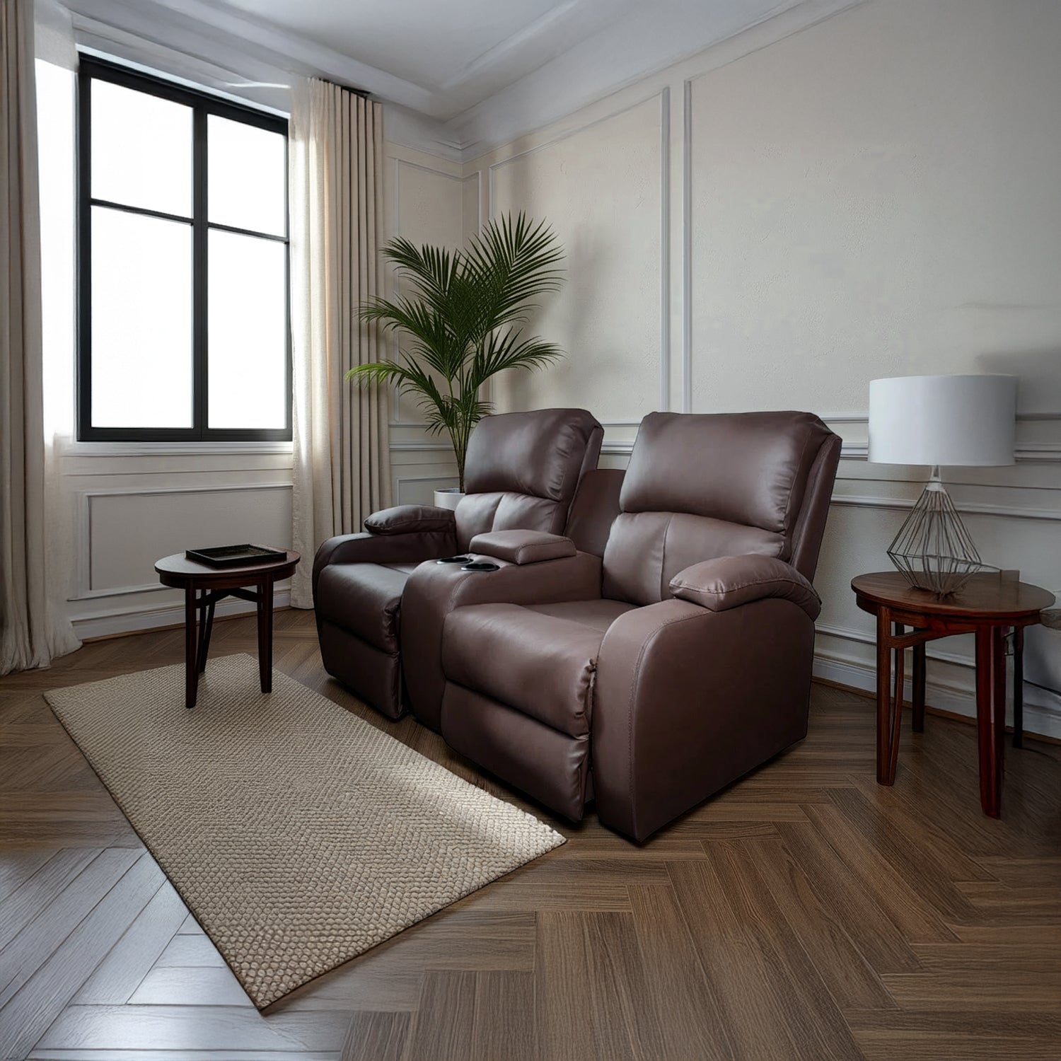 Sofa reclinable amber 2p consola sintetico chocolate