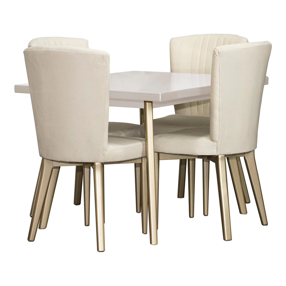 Comedor 4 puestos regina perla-champaña microfibra crudo