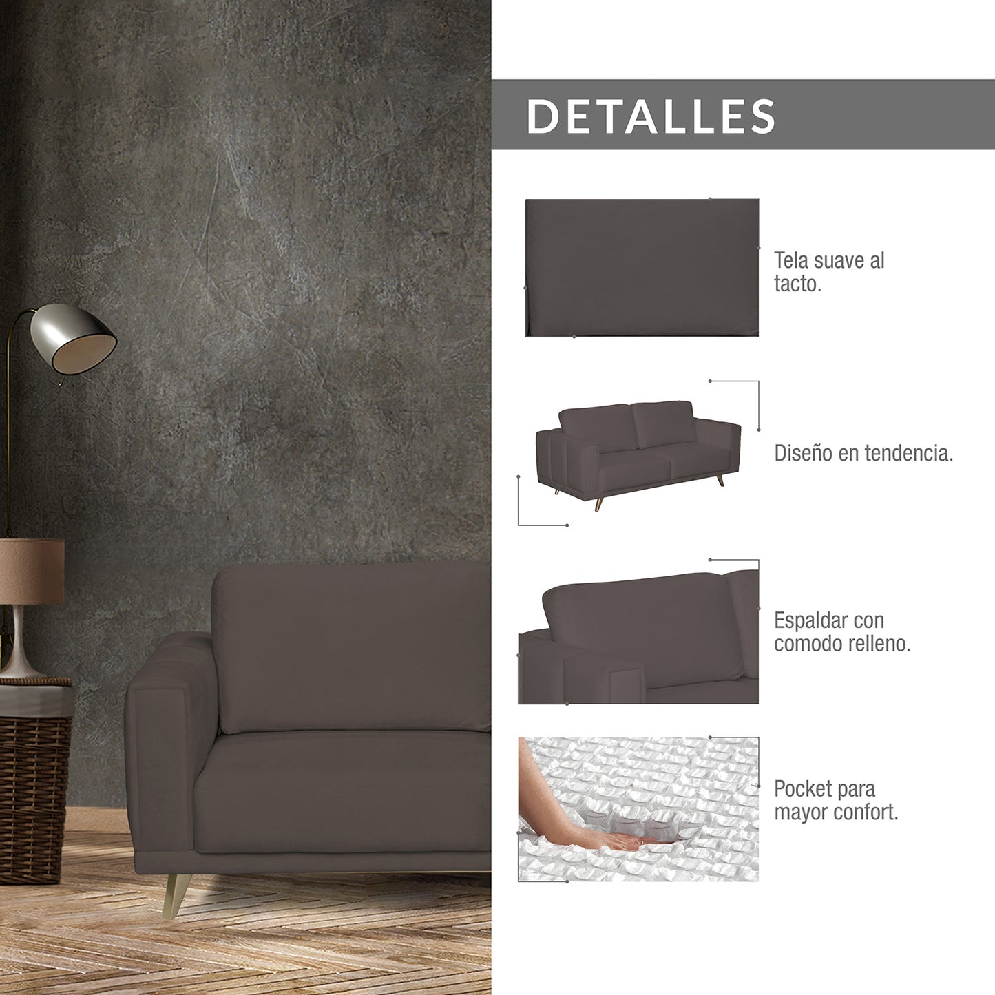 SOFA ATENAS 3 PUESTO MICROFIBRA TAUPE