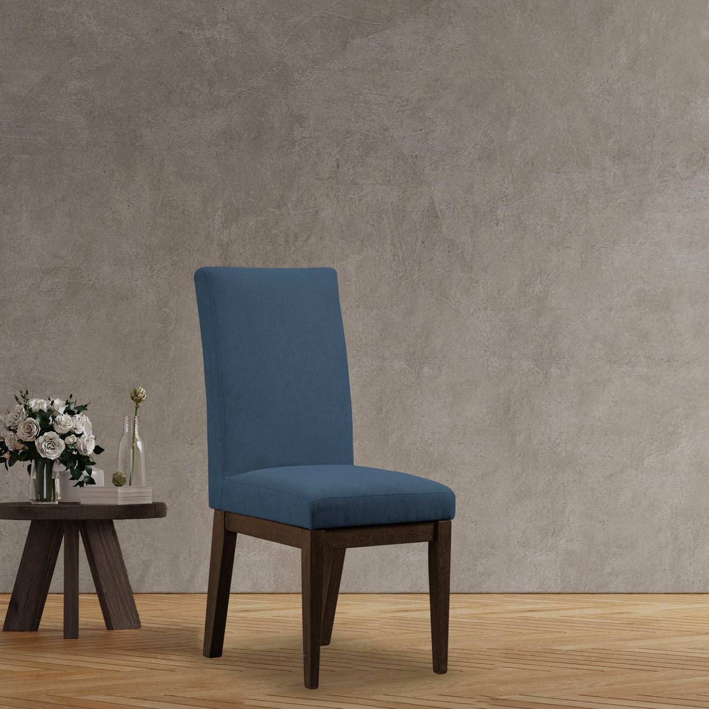 SET X 2 UNIDADES SILLA COMEDOR OXFORD NATURAL OSCURO MICROFIBRA AZUL