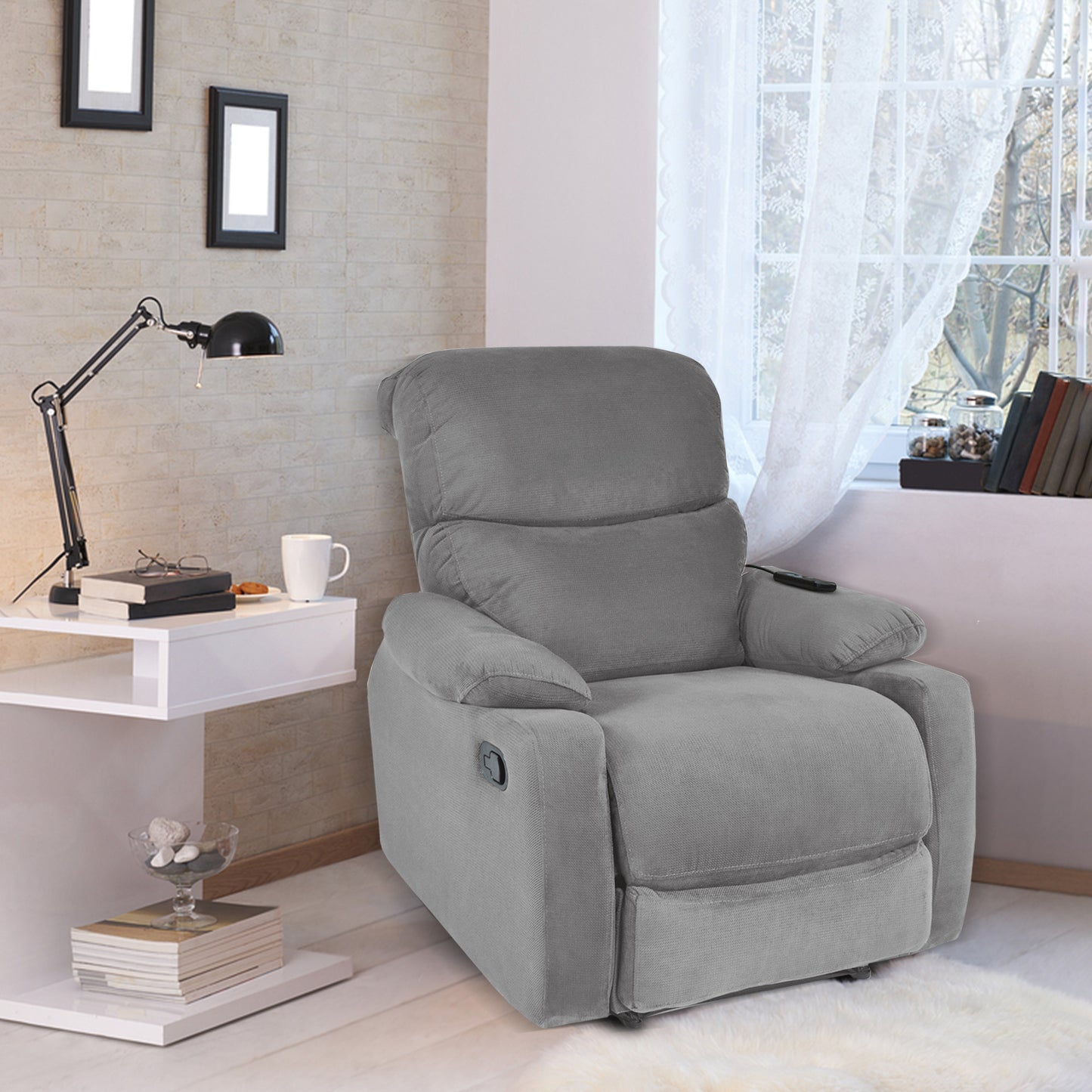 SILLA RECLINABLE VELARA 1 PUESTO ESTATICA MASAJE MICROFIBRA PLATA