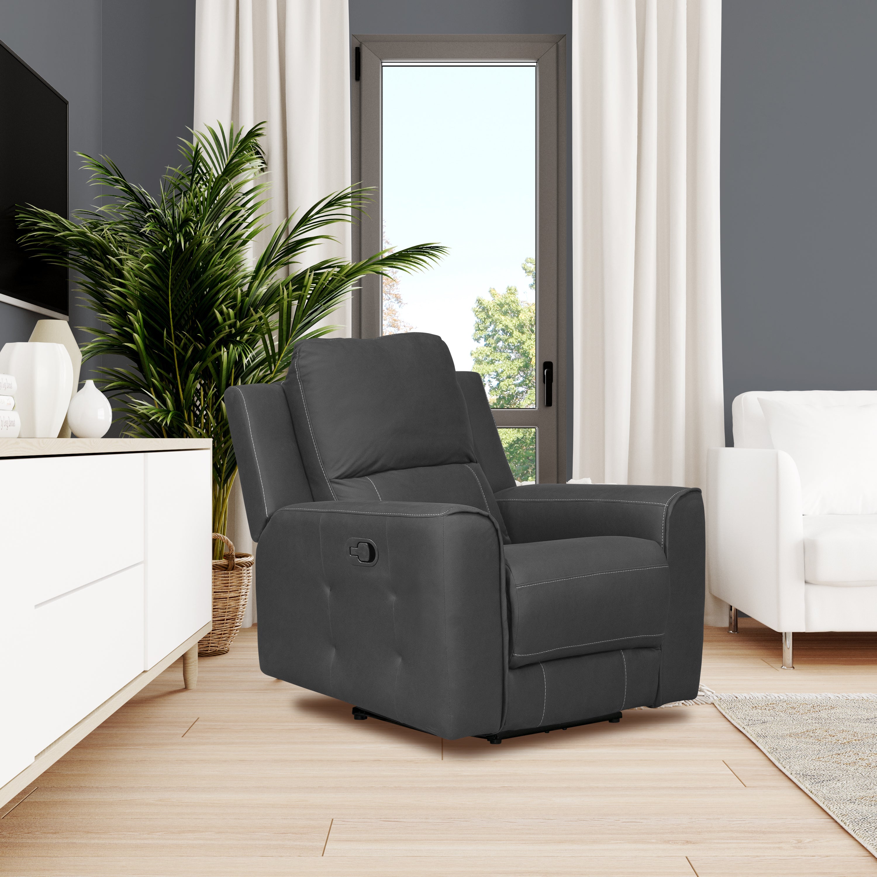 Silla reclinable manual duke de 1 puesto en tipo cuero gris plomo