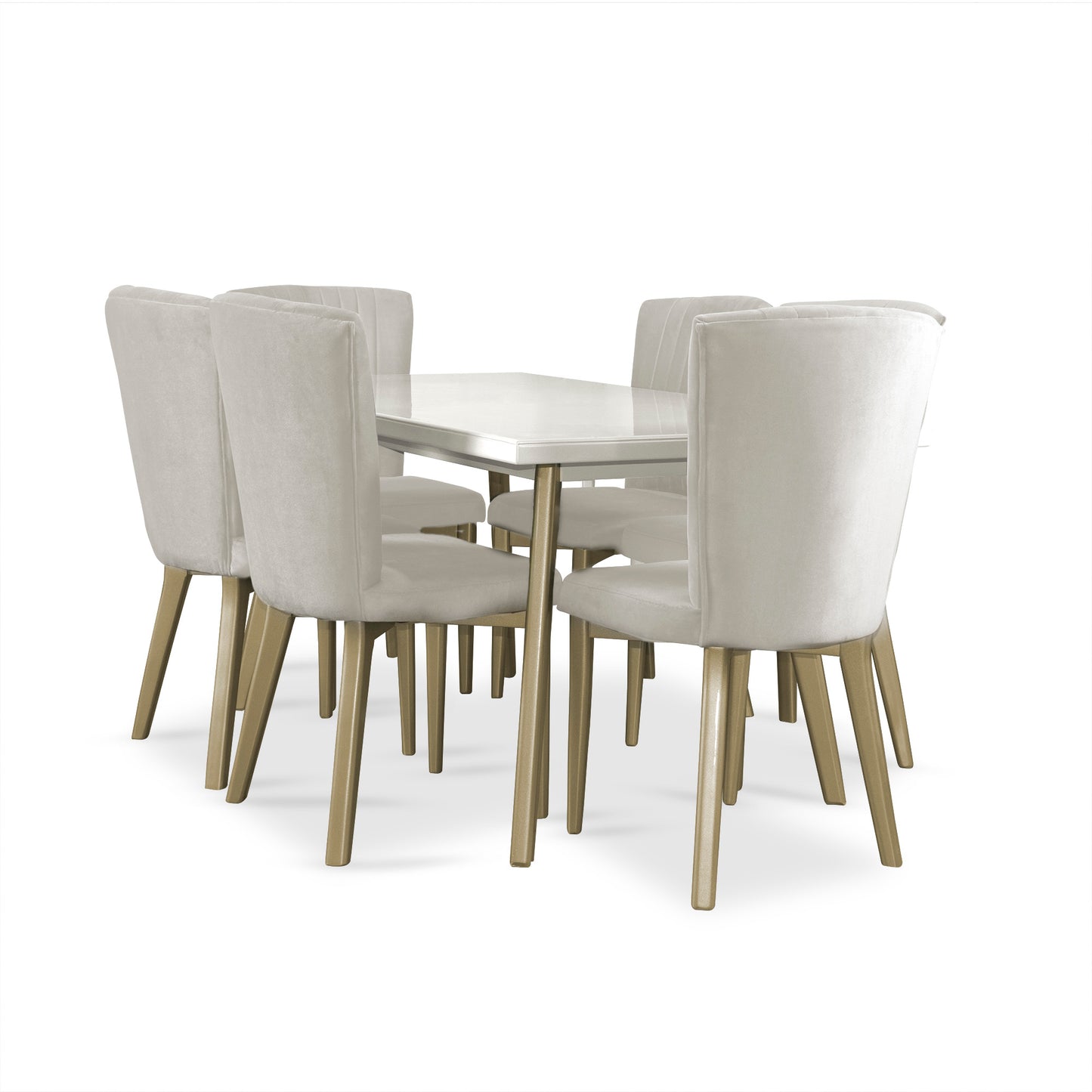 COMEDOR 6 PUESTOS REGINA MICROFIBRA B PERLA CHAMPAÑA CRUDO