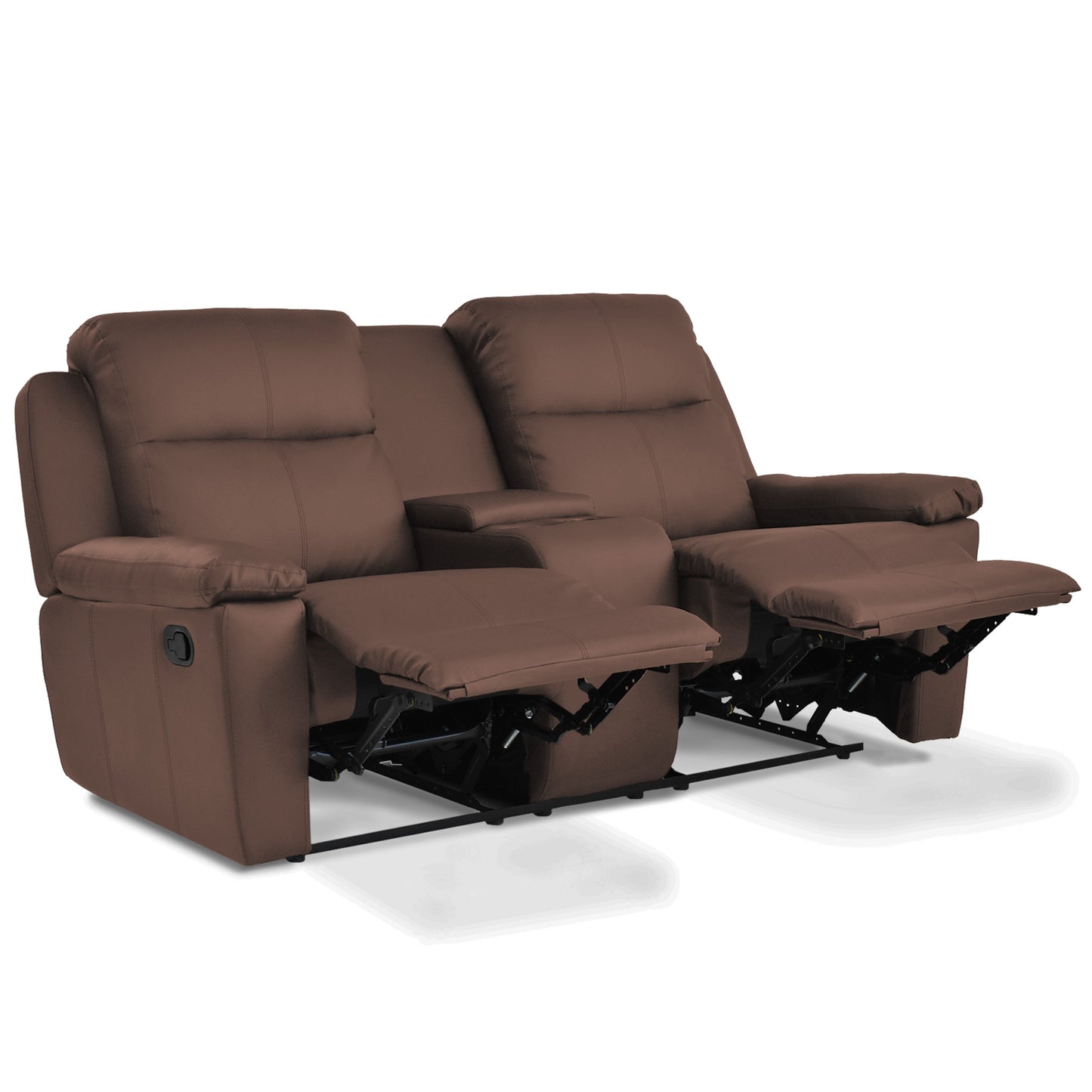 SOFA RECLINABLE CON CONSOLA MARSELLA 2 PUESTOS SINTETICO CHOCOLATE