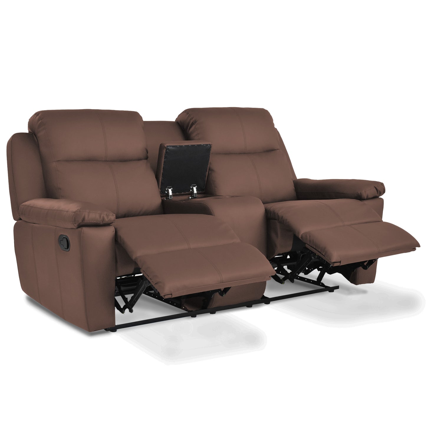 SOFA RECLINABLE CON CONSOLA MARSELLA 2 PUESTOS SINTETICO CHOCOLATE