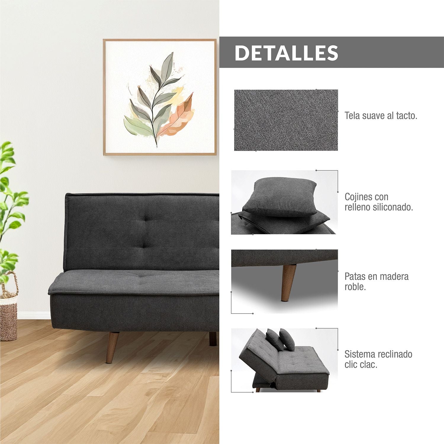 Sofa cama bellini 2.0 microfibra humo