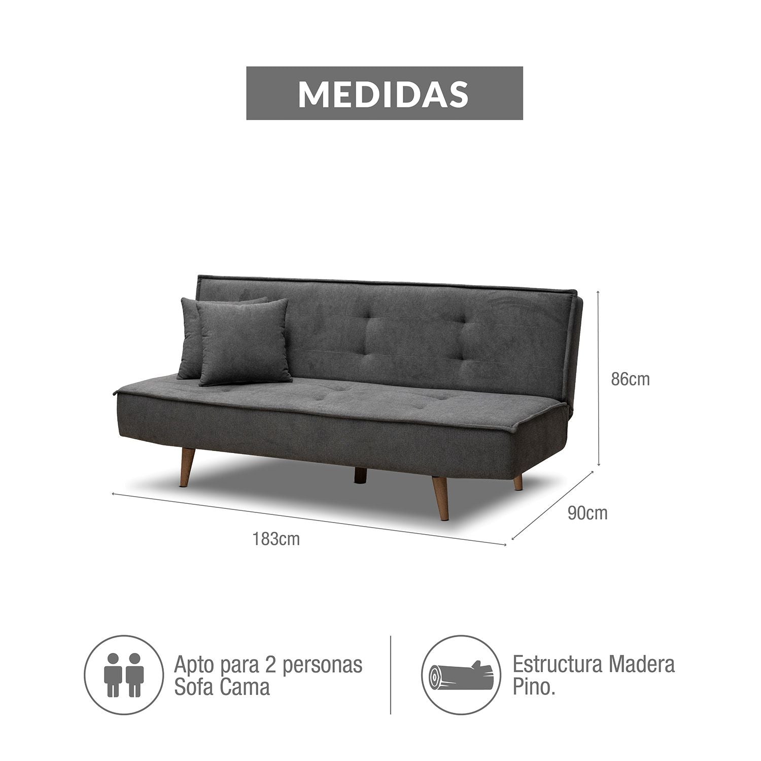 Sofa cama bellini 2.0 microfibra humo