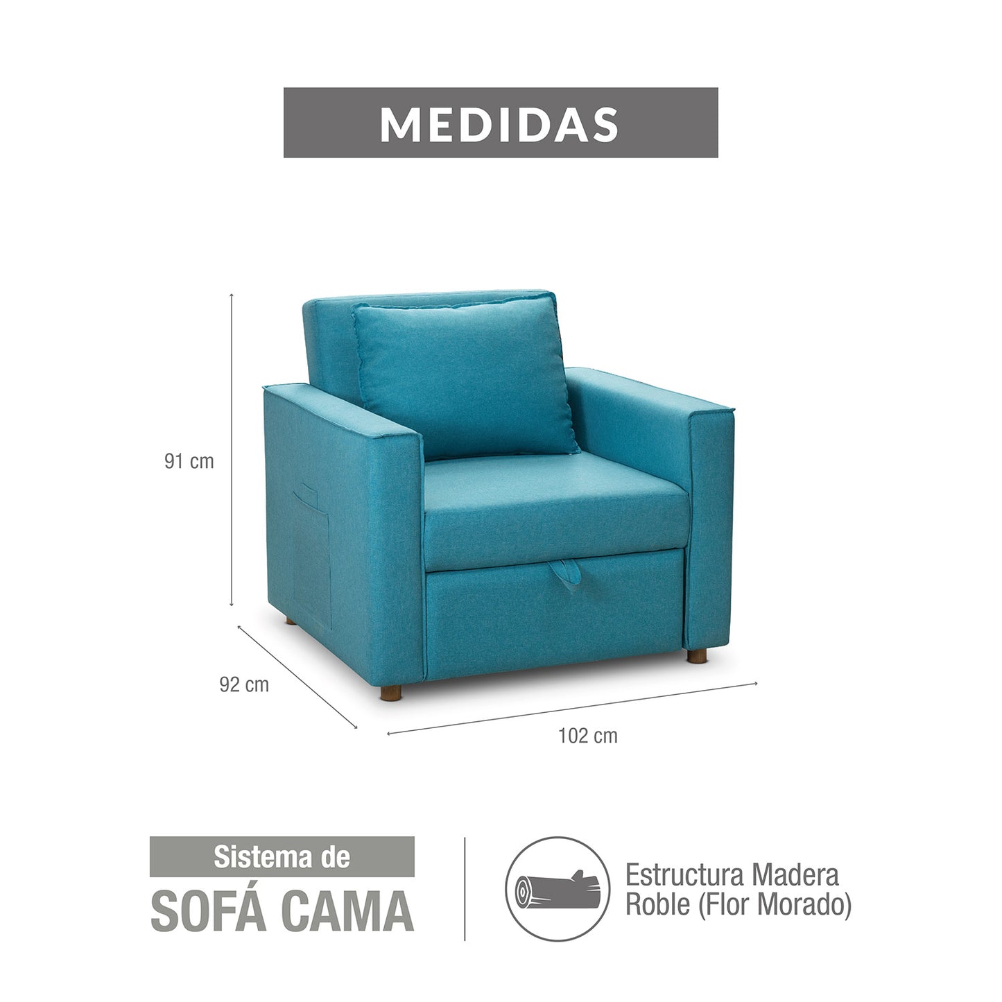 BUTACA CAMA CELTA TELA TURQUESA