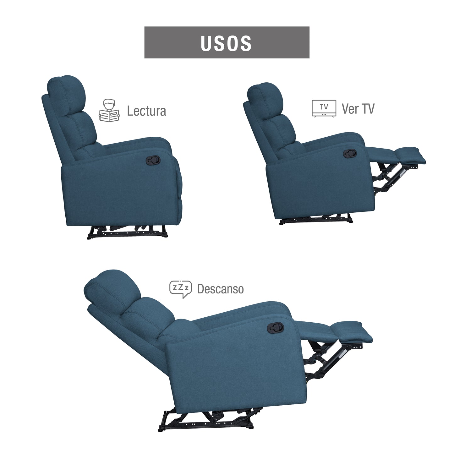 SILLA RECLINABLE ESTÁTICA PEKIN 1 PUESTO TELA INDIGO