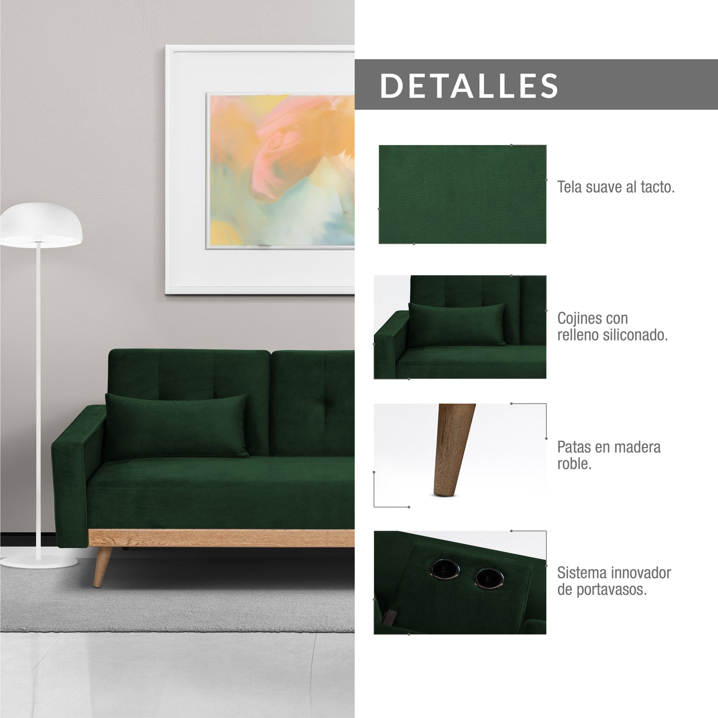 SOFA CAMA DEBBY 2.0 MICROFIBRA ESMERALDA