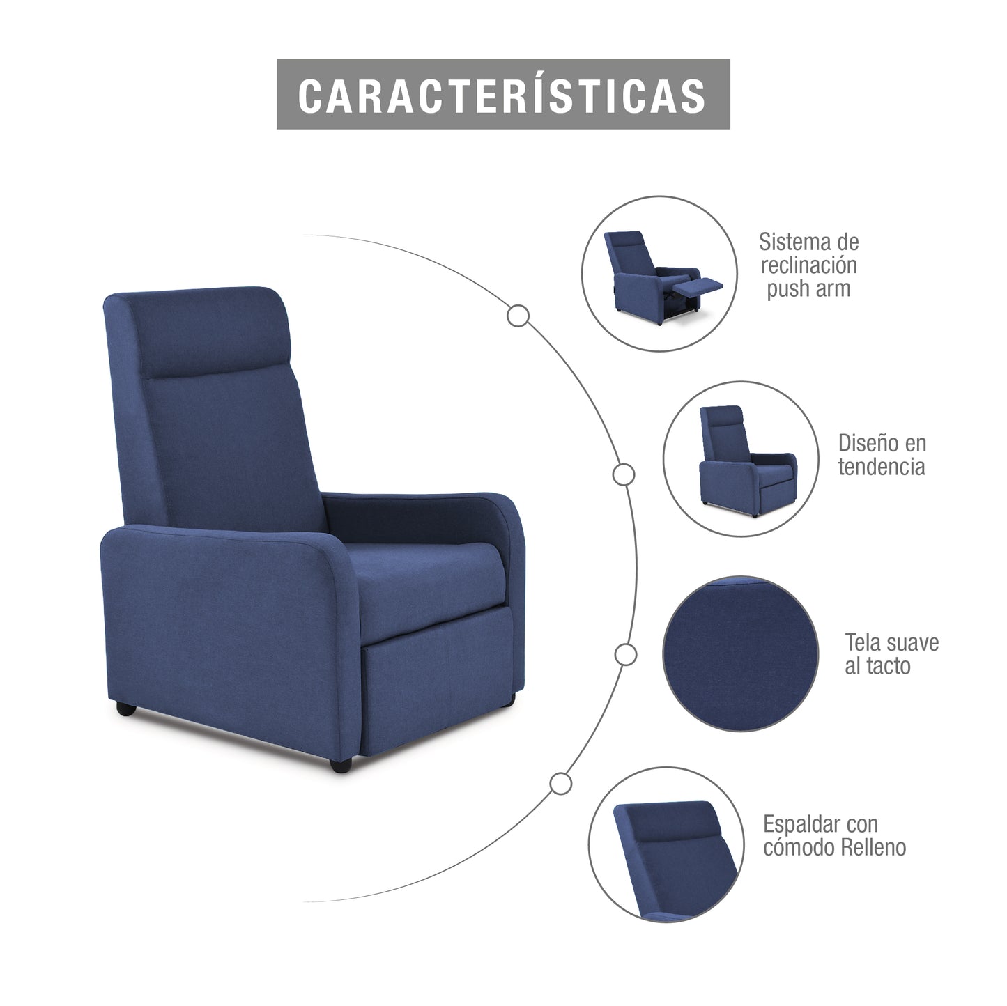 SILLA RECLINABLE PRAXIS MICROFIBRA AZUL