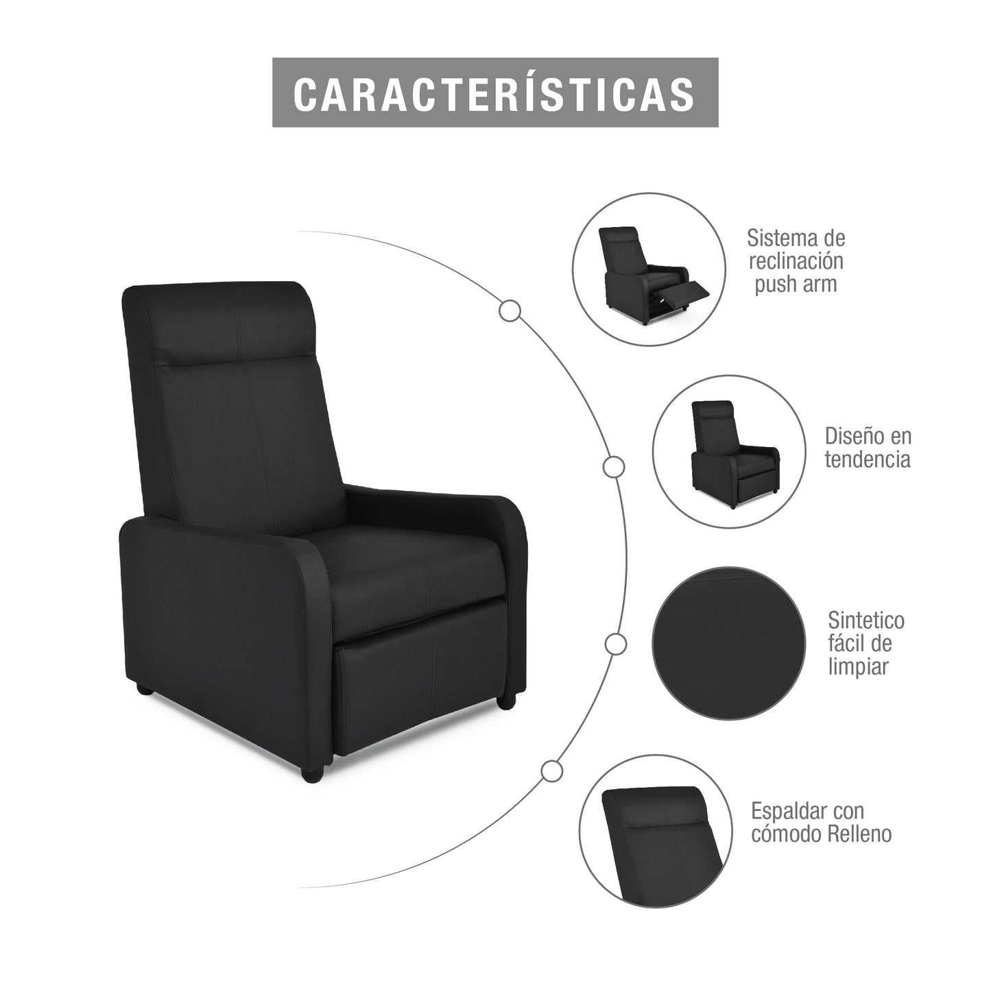 SILLA RECLINABLE PRAXIS SINTETICO NEGRO
