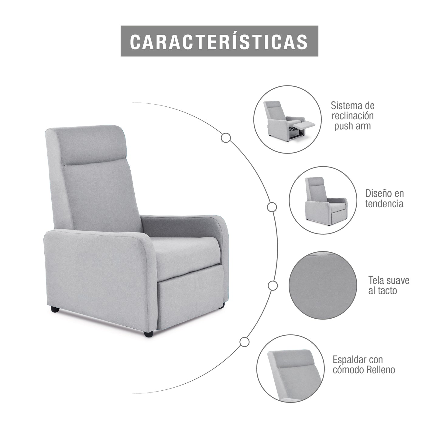 SILLA RECLINABLE PRAXIS MICROFIBRA PLATA