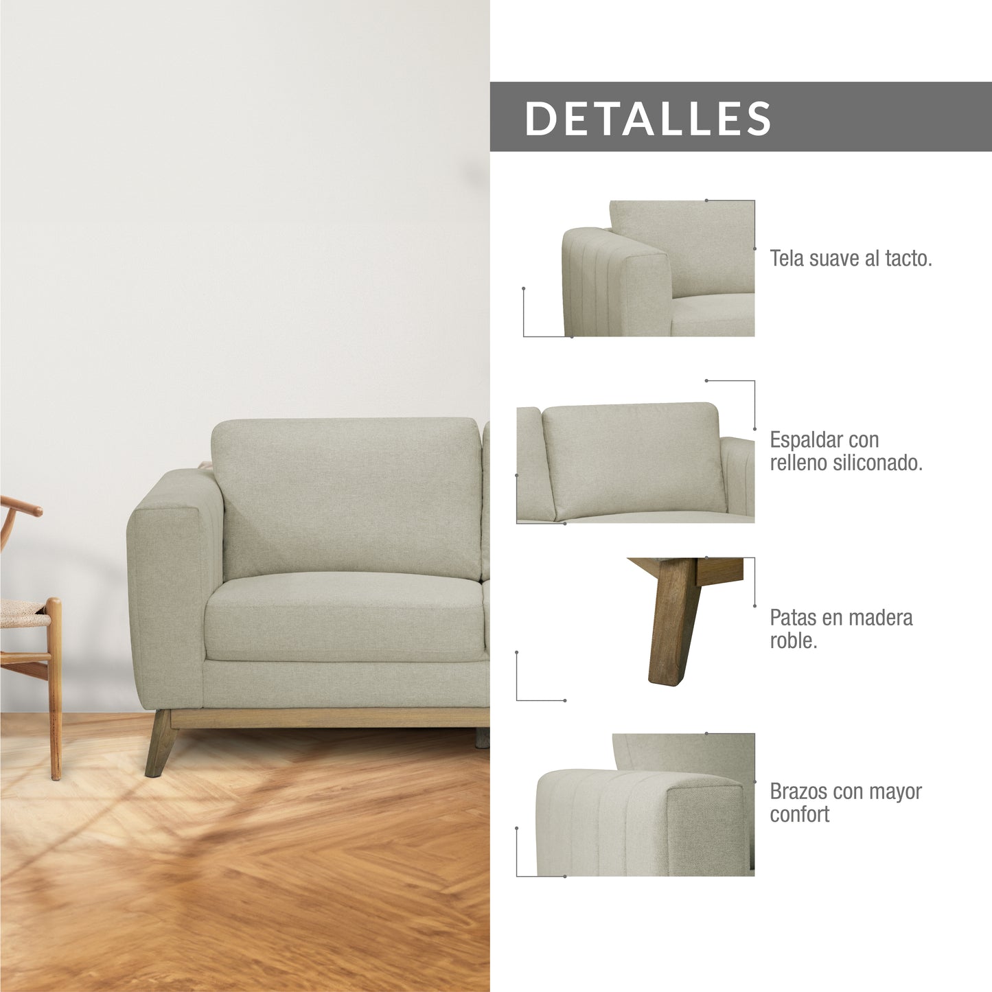 SOFA 3 PUESTOS REGINA MICROFIBRA BEIGE