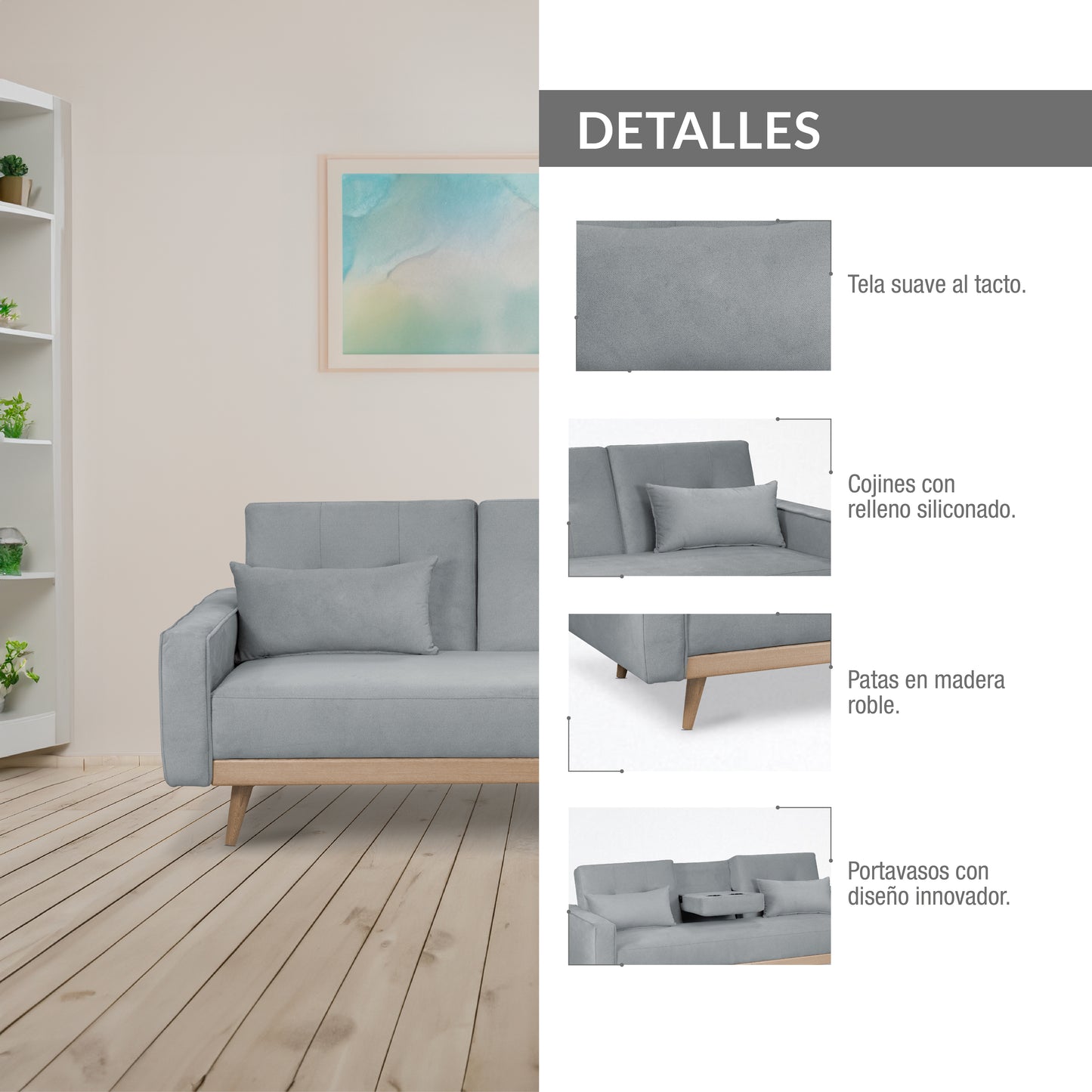 SOFA CAMA DEBBY 2.0 MICROFIBRA PLATA