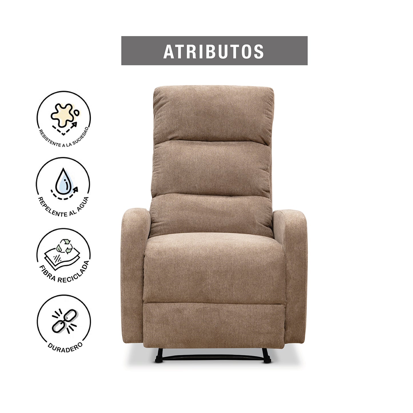 SILLA RECLINABLE ESTÁTICA PEKIN 1 PUESTO MICROFIBRA TAUPE