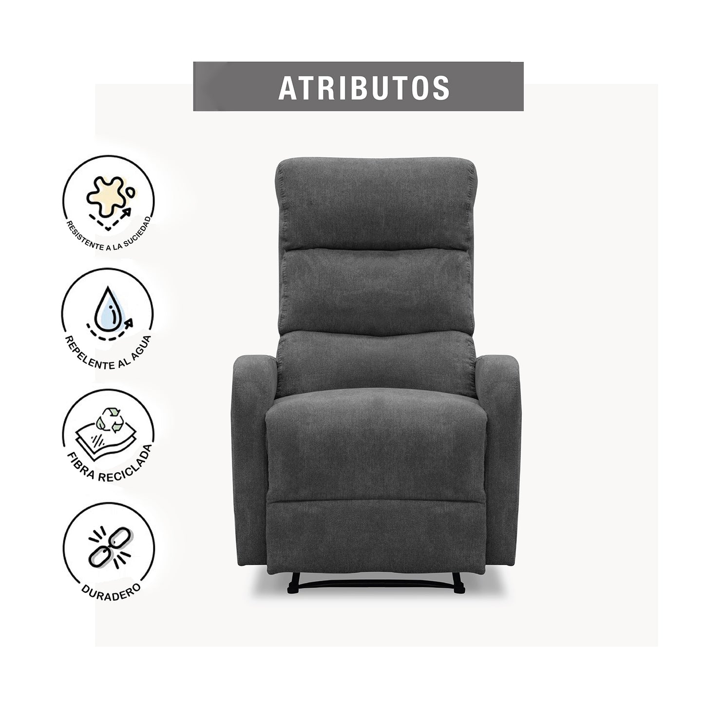 SILLA RECLINABLE ESTÁTICA PEKIN 1 PUESTO MICROFIBRA NAKANO