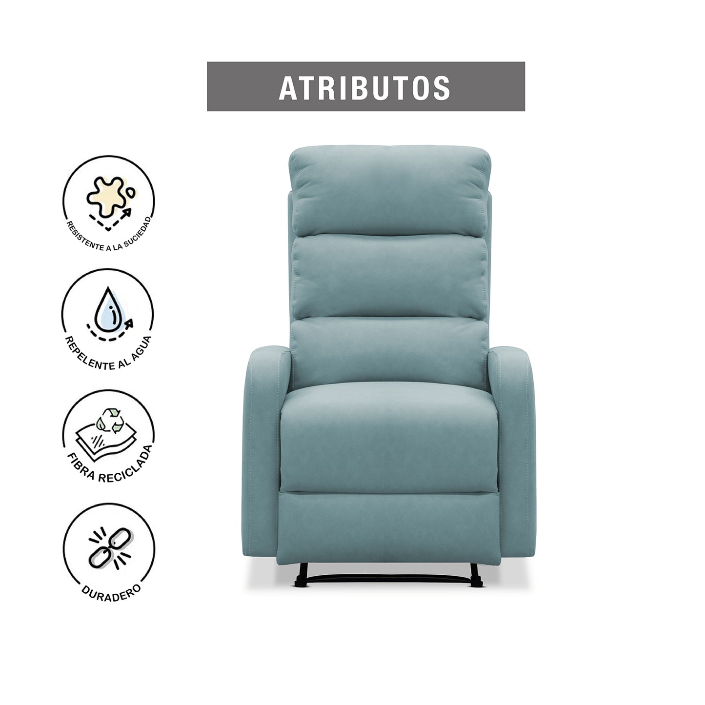 SILLA RECLINABLE ESTÁTICA PEKIN 1 PUESTO TIPO SINTETICO CELESTE