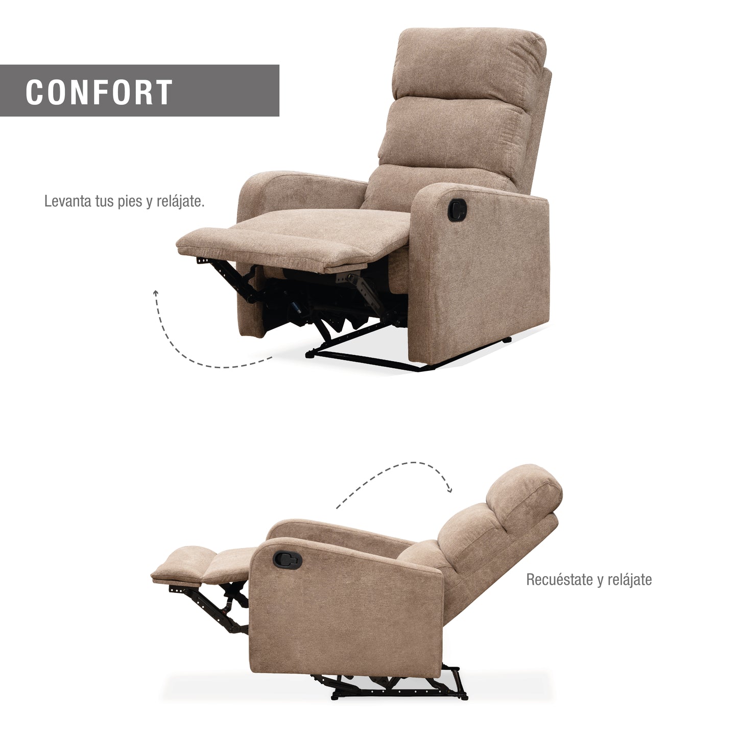 SILLA RECLINABLE ESTÁTICA PEKIN 1 PUESTO MICROFIBRA TAUPE