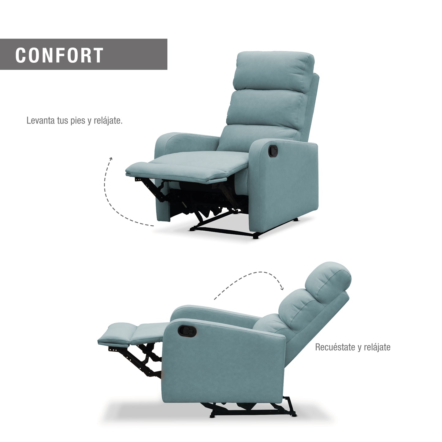 SILLA RECLINABLE ESTÁTICA PEKIN 1 PUESTO TIPO SINTETICO CELESTE