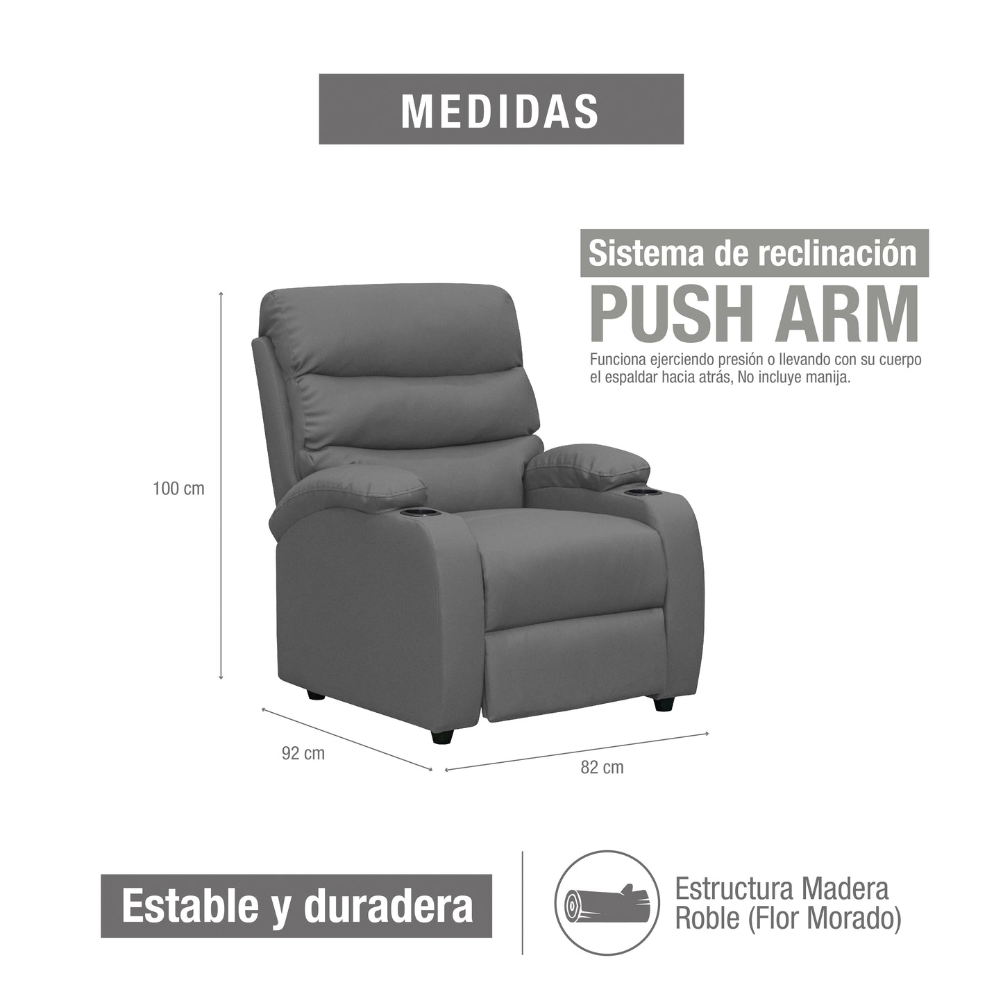 SILLA RECLINABLE TREVI 1 PUESTO SINTETICO GRIS