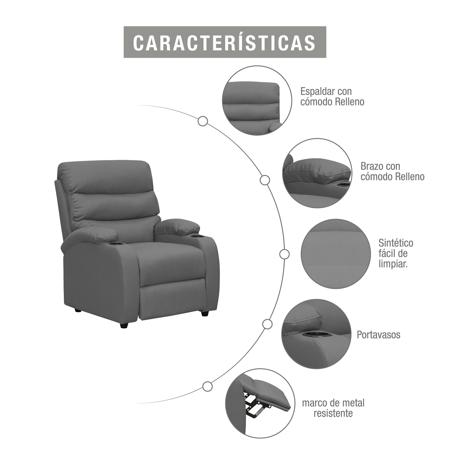 SILLA RECLINABLE TREVI 1 PUESTO SINTETICO GRIS