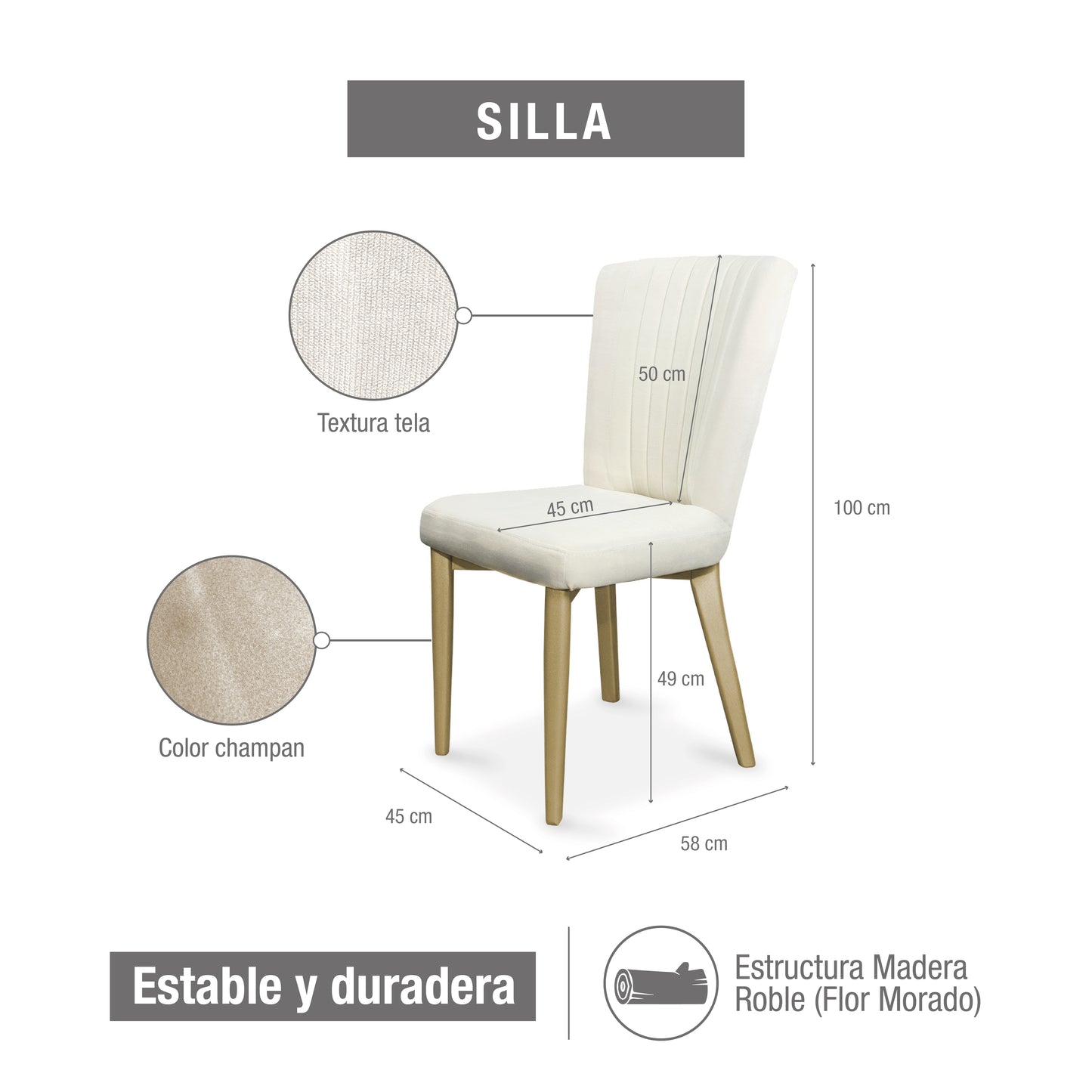 COMEDOR 4 PUESTOS REGINA MICROFIBRA B PERLA CHAMPAÑA CRUDO