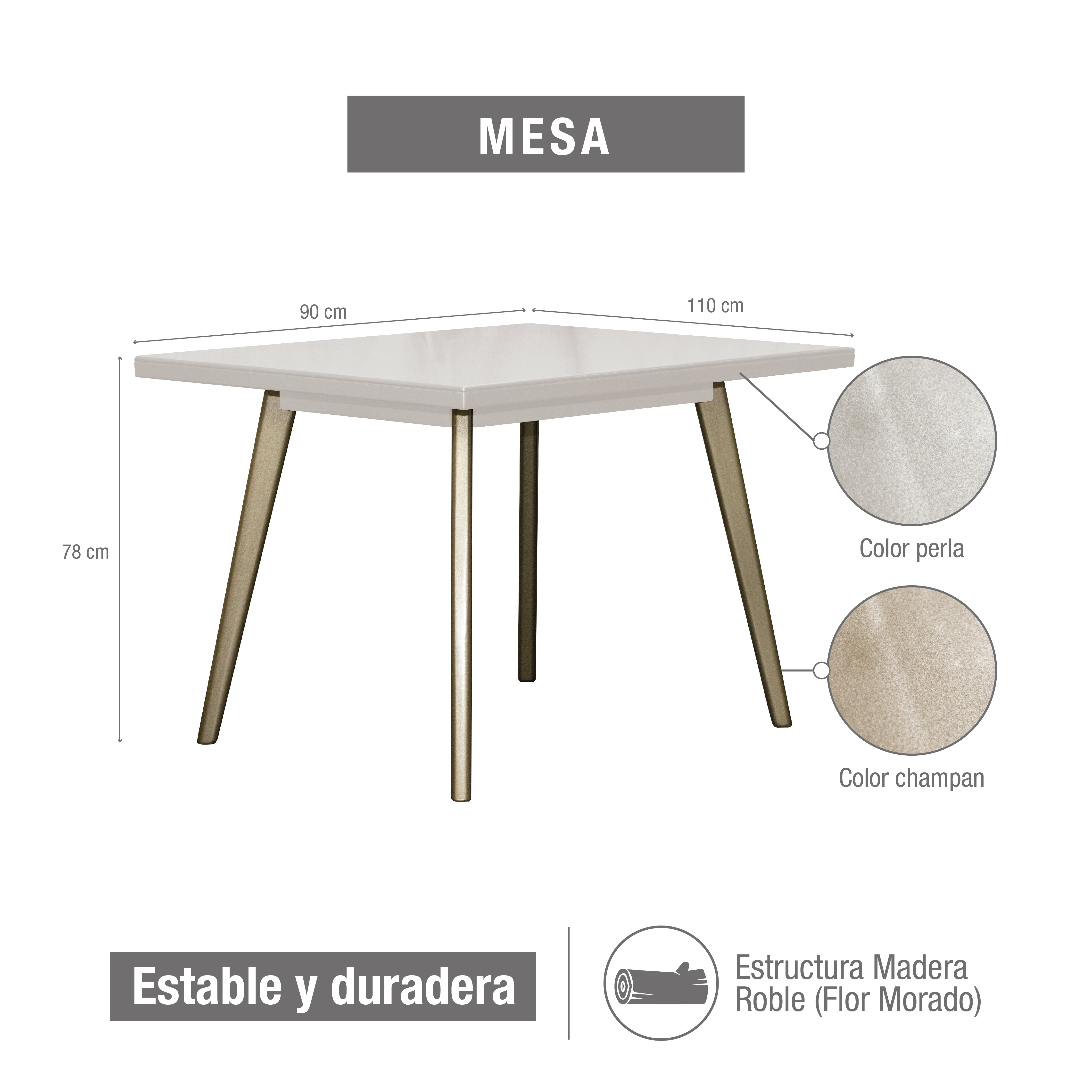 Comedor 4 puestos regina microfibra b perla champaña crudo