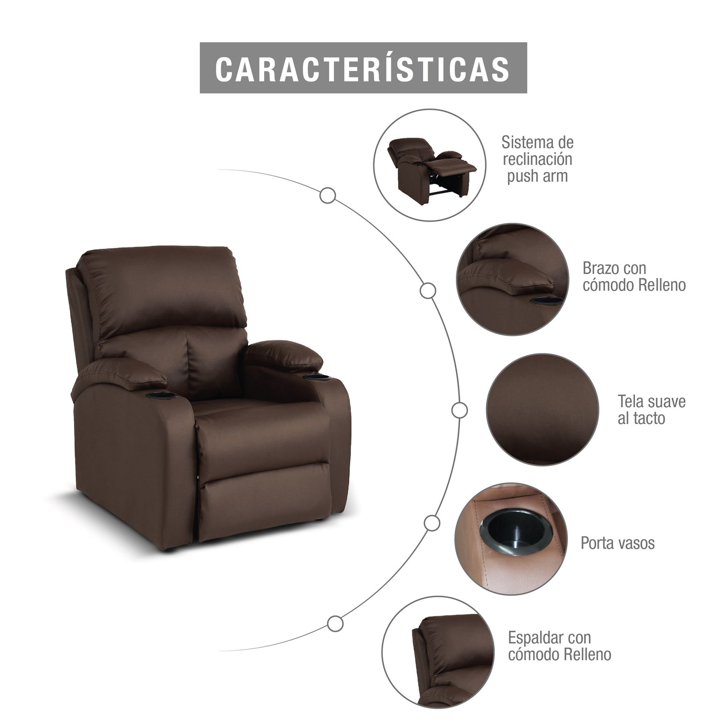 SILLA RECLINABLE AMBER ESTATICA SINTETICO CHOCOLATE