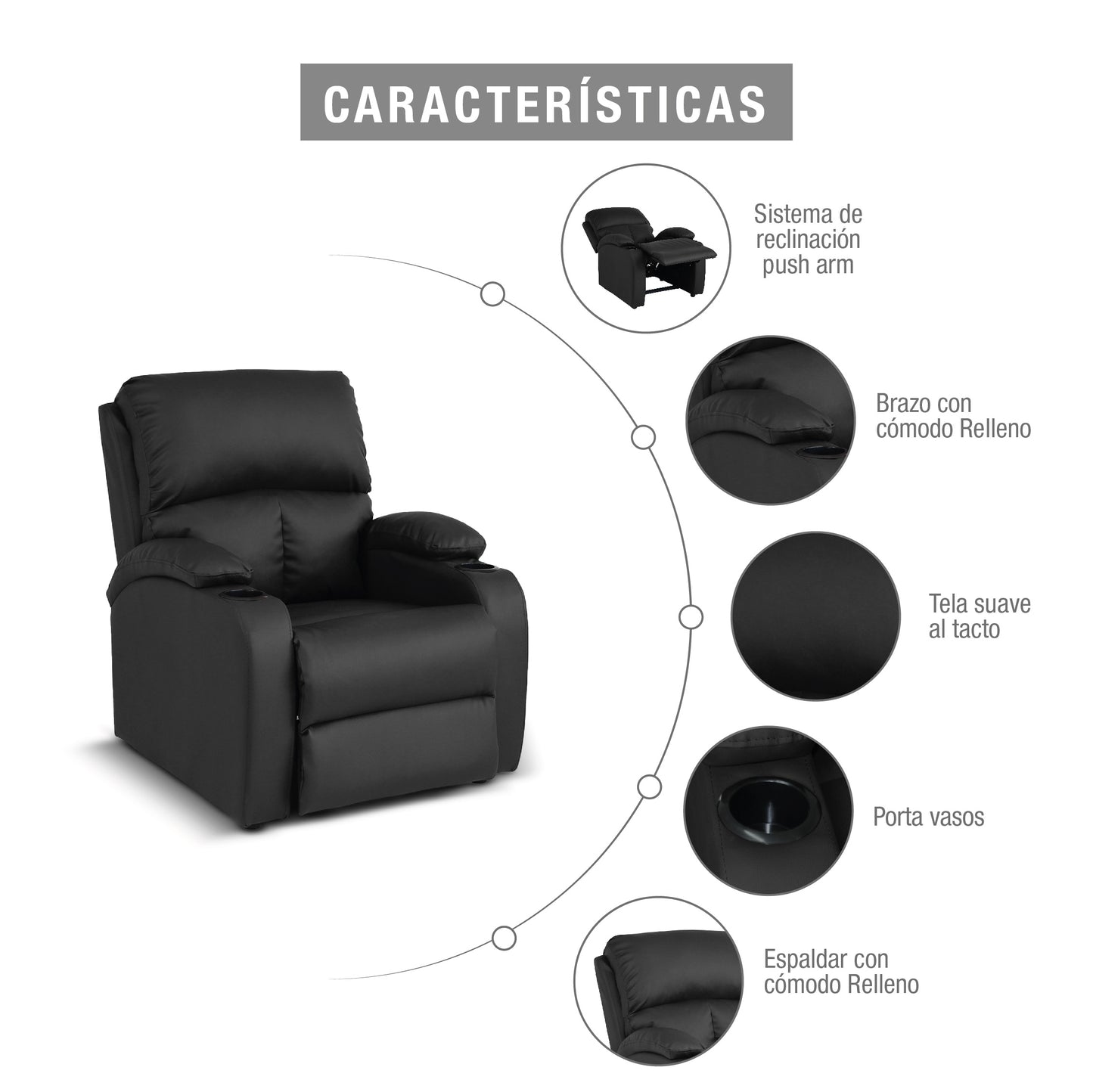 SILLA RECLINABLE AMBER ESTATICA SINTETICO NEGRO