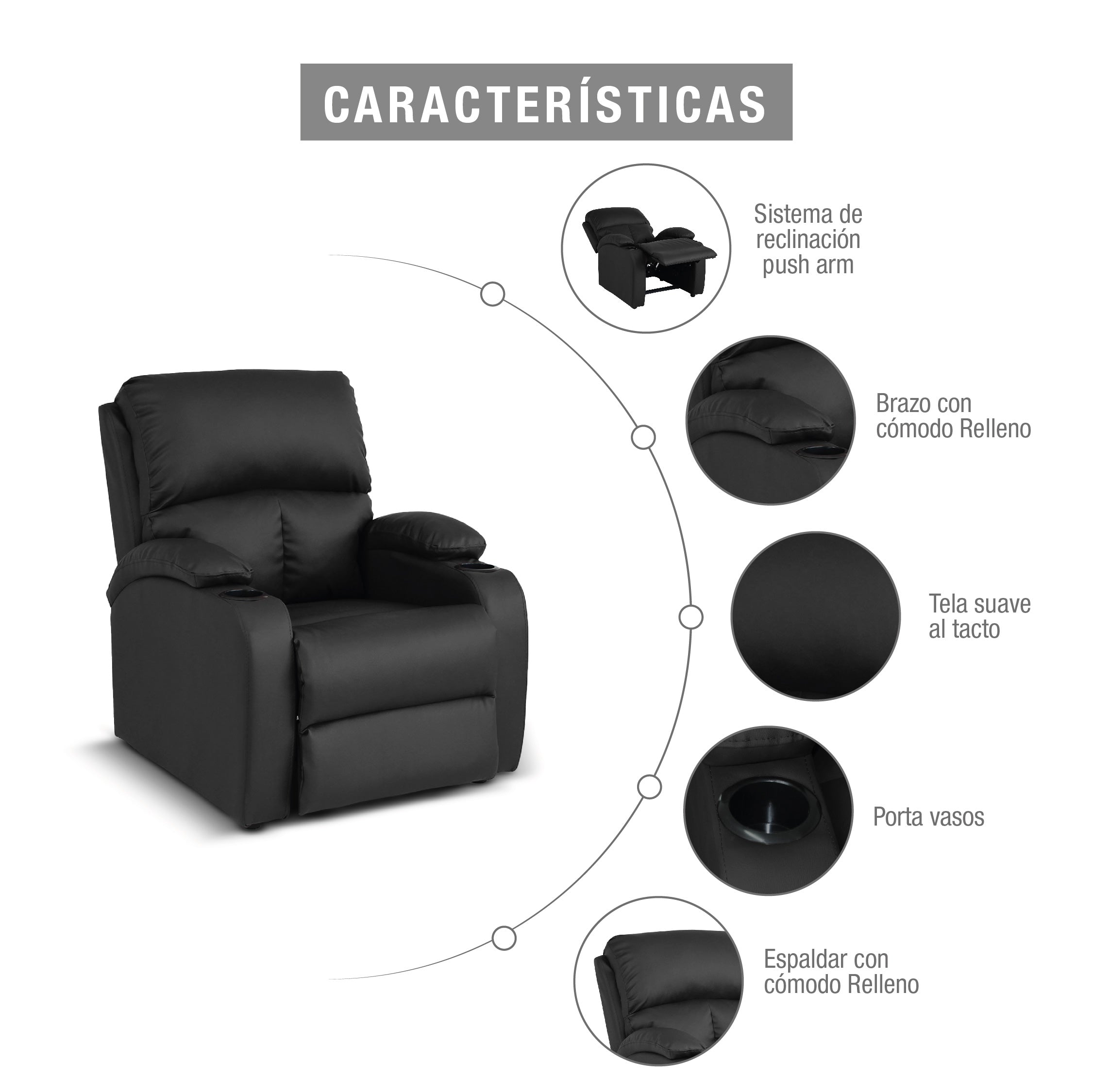 Silla reclinable amber estatica sintetico negro