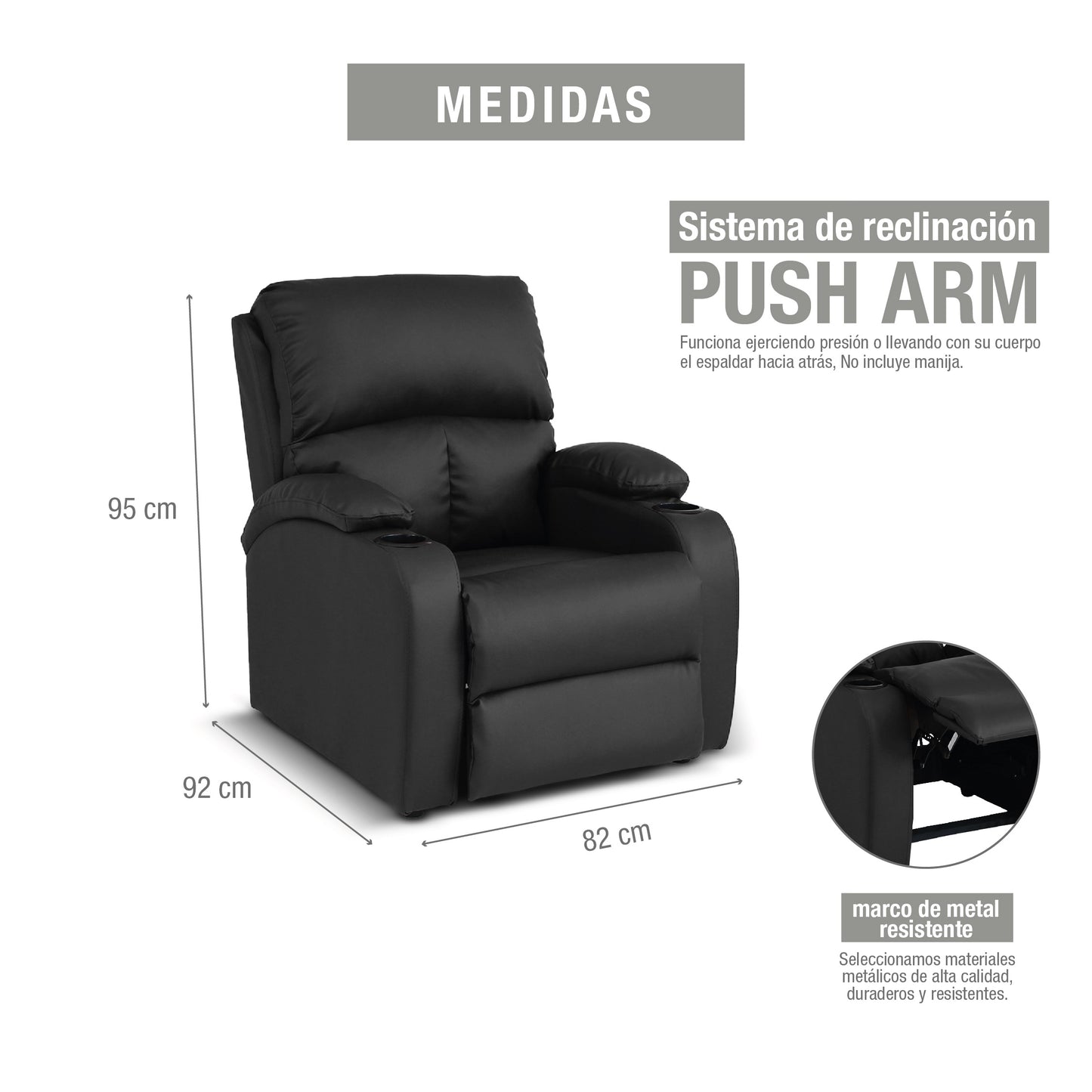 SILLA RECLINABLE AMBER ESTATICA SINTETICO NEGRO