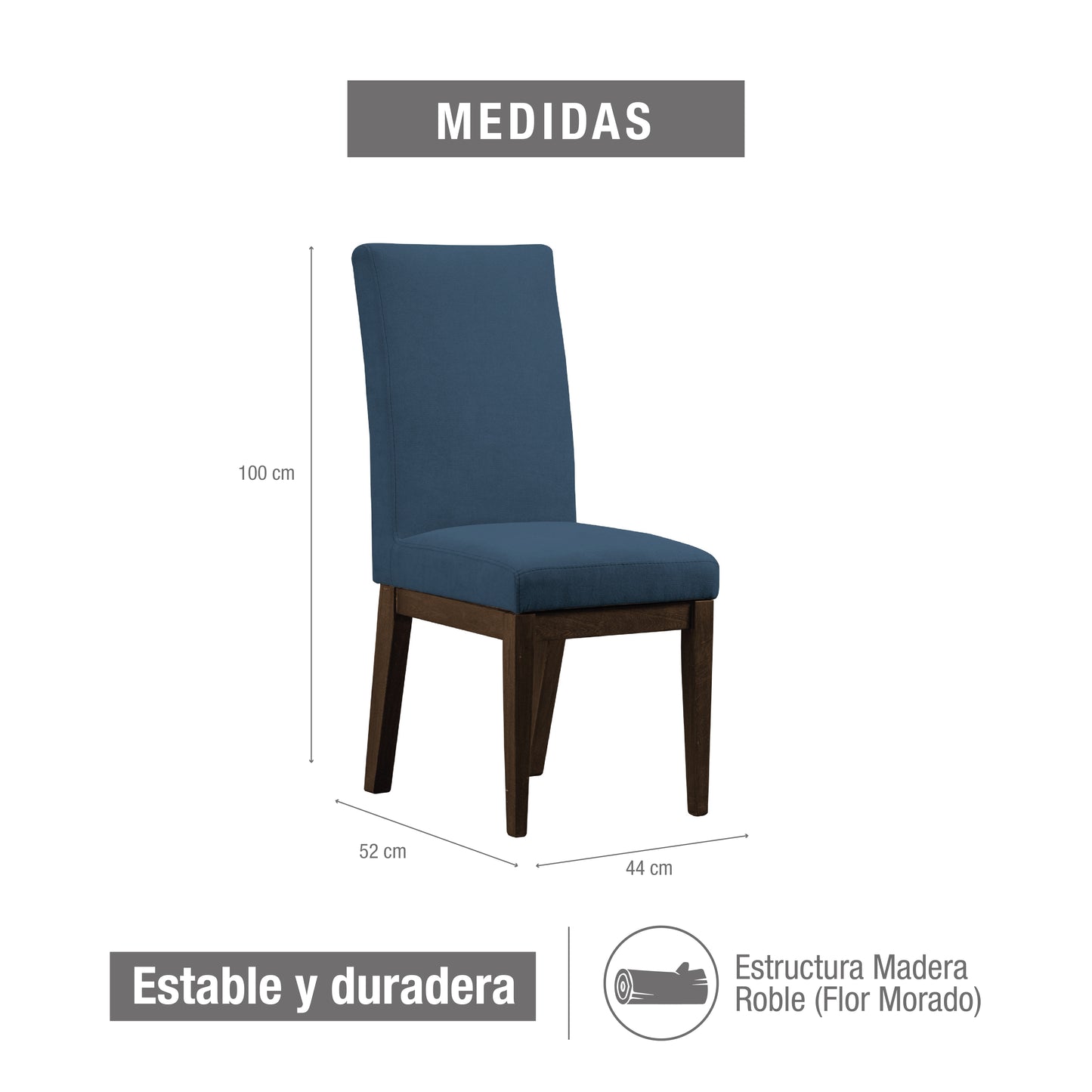 SET X 2 UNIDADES SILLA COMEDOR OXFORD NATURAL OSCURO MICROFIBRA AZUL
